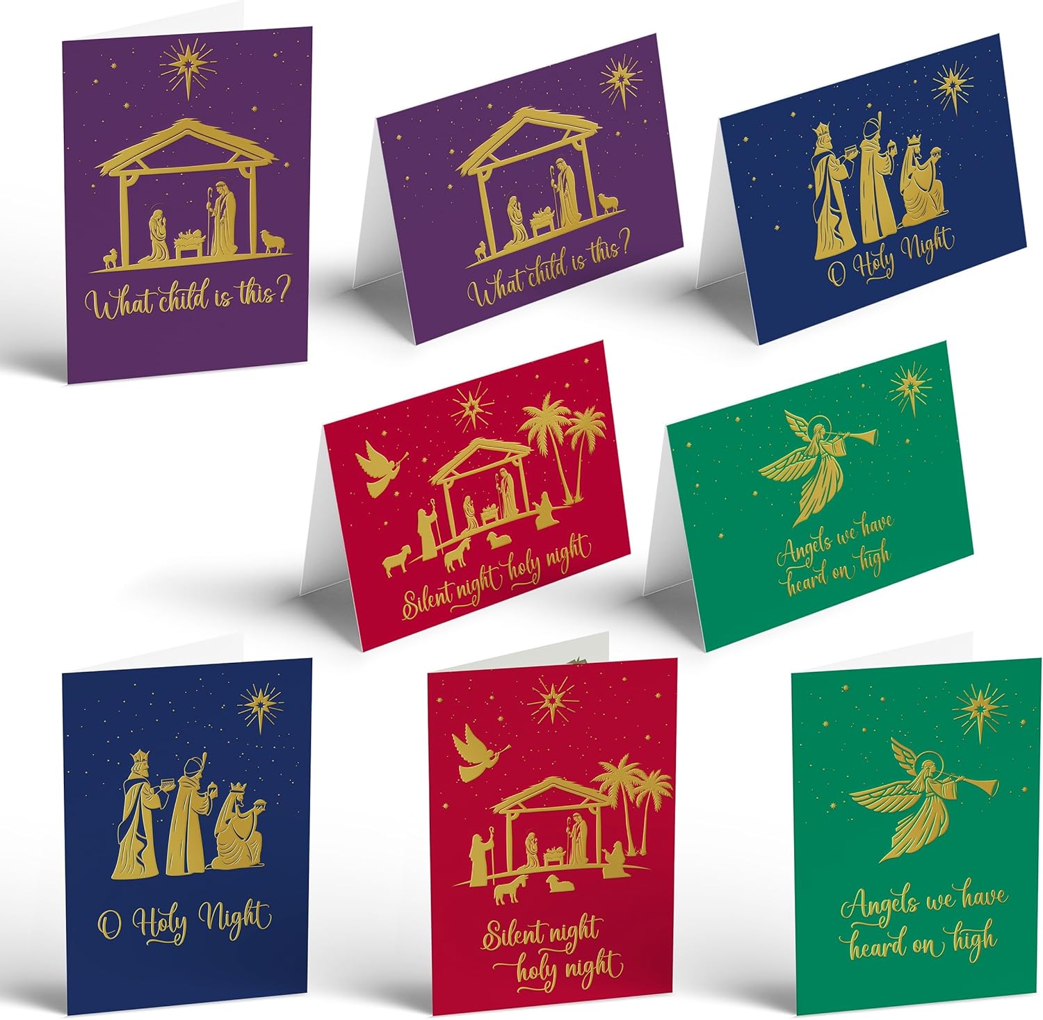 Better Office Products Paquete de 50 tarjetas de Navidad religiosas con detalles de lámina dorada en relieve, 5 x 7 pulgadas, alto brillo, saludo