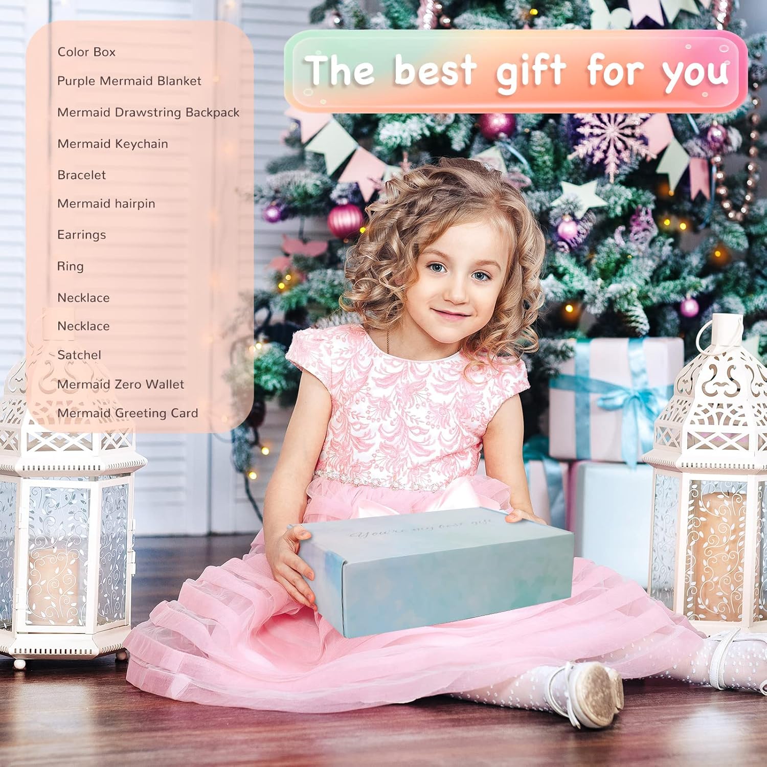 Mermaid Gifts for Girls, Mermaid Tail Blanket Mermaid Jewelry Makeup Set for Girls 3 4 5 6 7 8 9 10 11 12 Years Old
