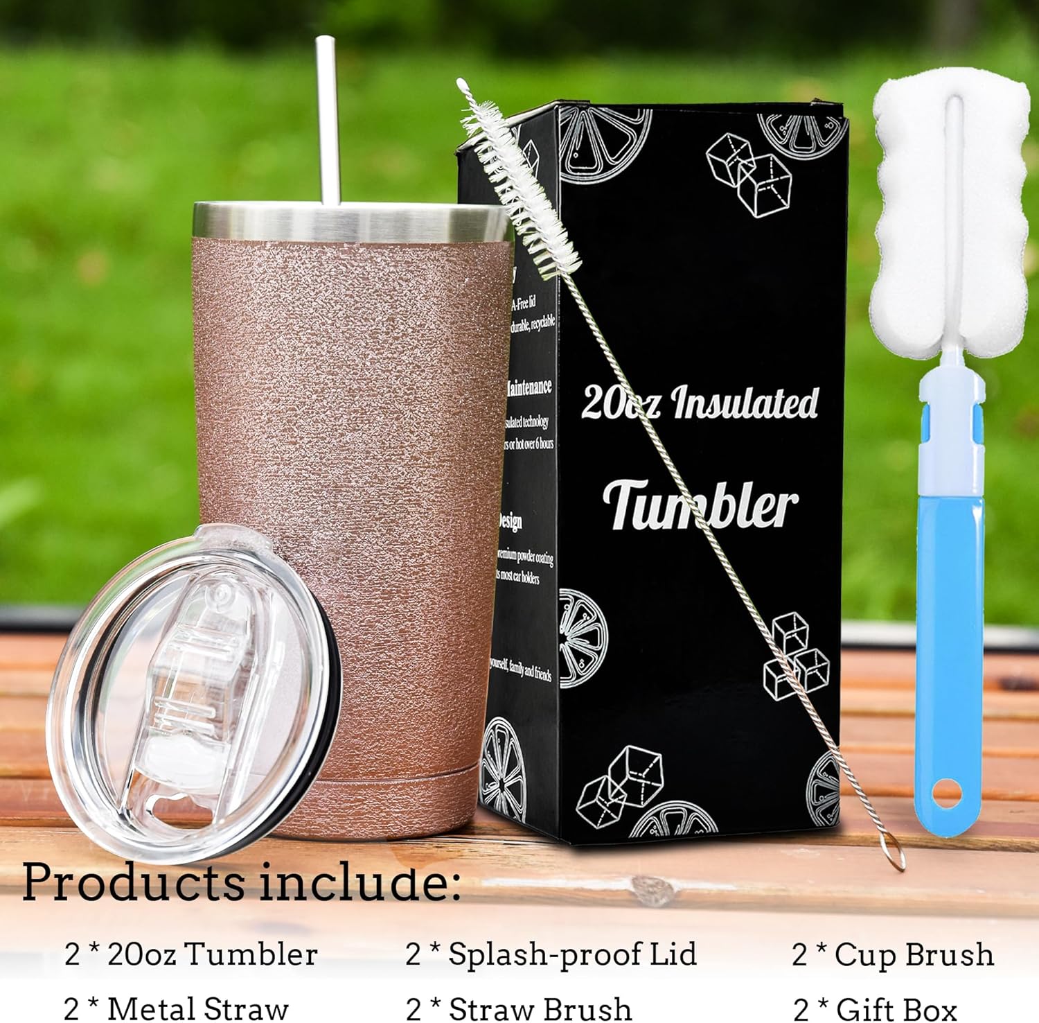 AGH Vaso de 20 onzas con tapa y pajilla, de acero inoxidable de 20 onzas, con aislamiento al vacío, para agua, café o purpurina, taza térmica de