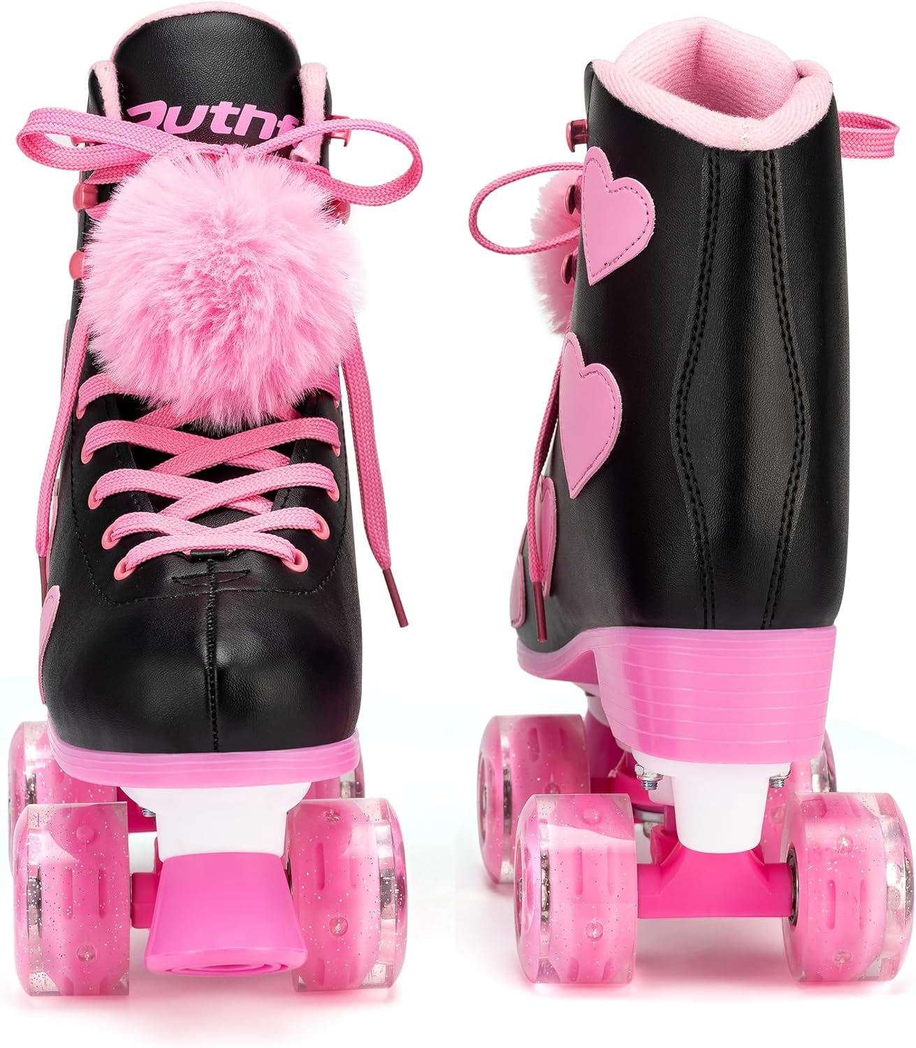 Ruthfot Patines clásicos para mujeres y niñas con ruedas iluminadas y patrón de corazón de amor, patines de piel sintética de alta calidad