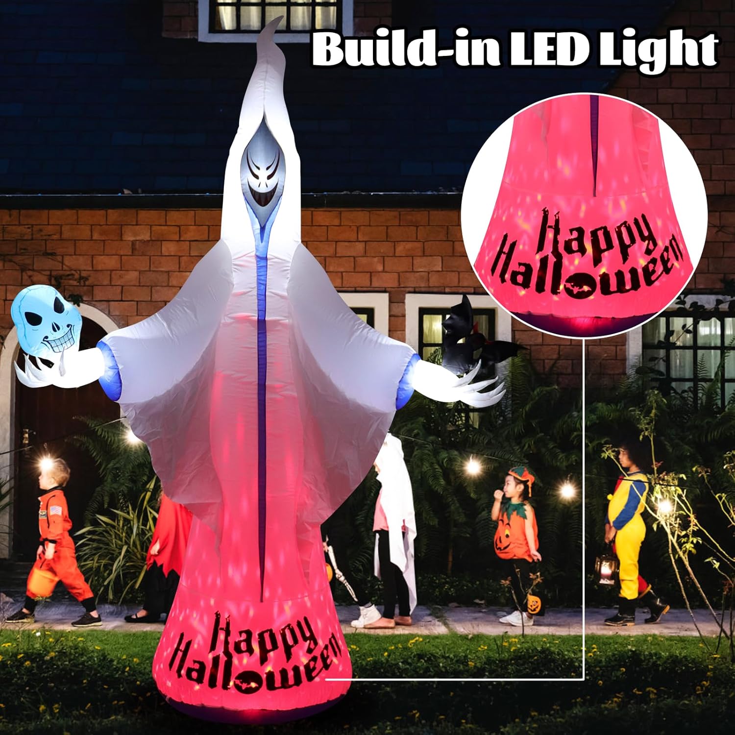 Decoraciones inflables de fantasma blanco de Halloween de 9 pies, decoraciones inflables de Halloween al aire libre con luces LED, patio inflable de