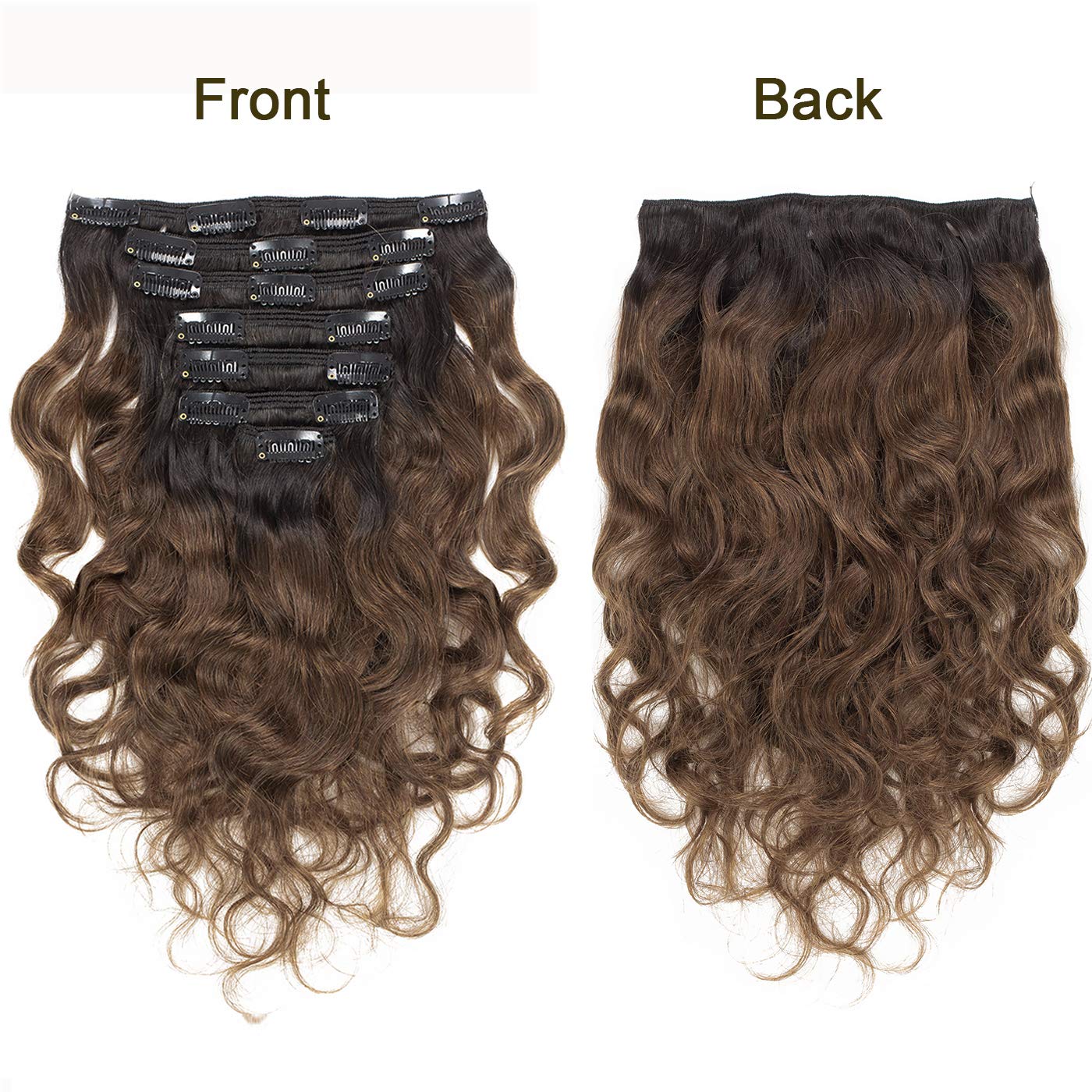 Anrosa Extensiones de cabello humano Remy ondulado natural de 18 pulgadas, color negro natural #1B4, color negro natural en marrón oscuro #4, 4.23