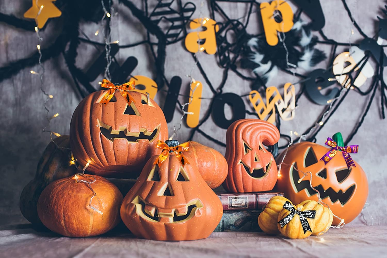 4 rollos de cintas de satén de Halloween para envolver regalos, cintas de Halloween naranja y negro para decoración de fiestas de bricolaje, 0.9