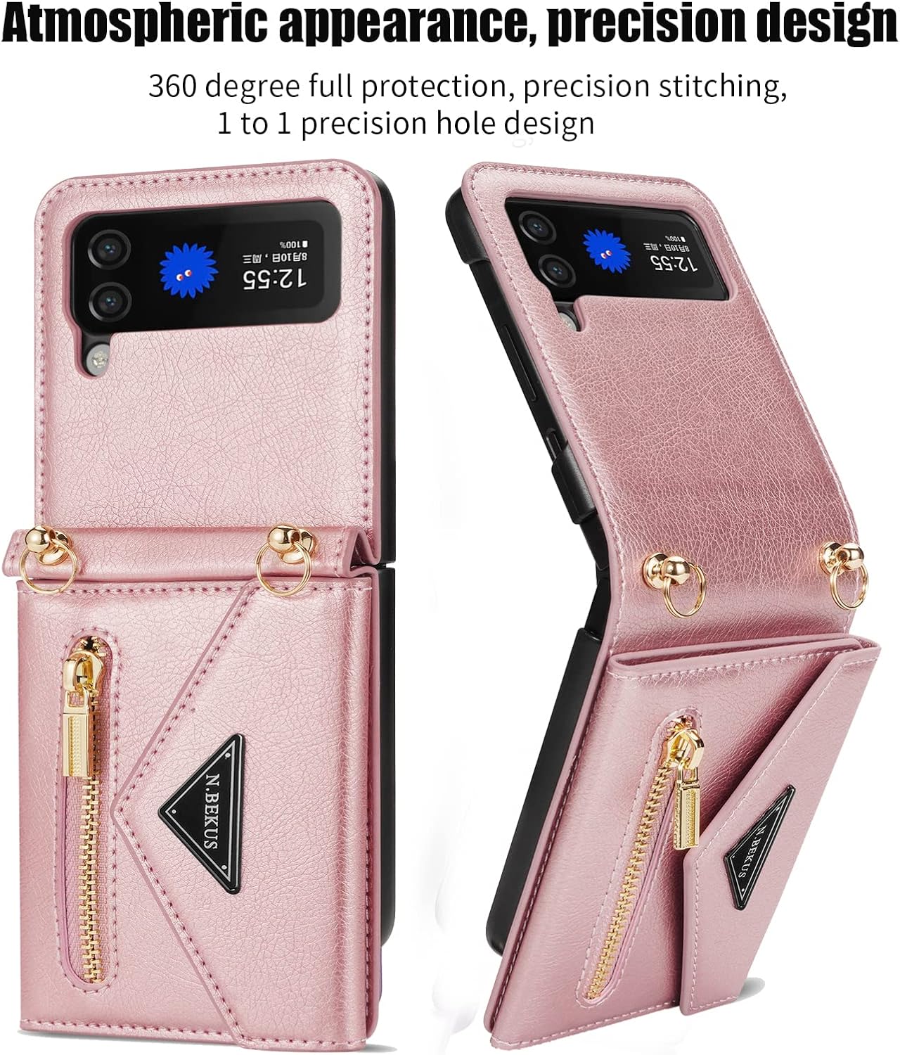 Furiet Funda tipo cartera compatible con Samsung Galaxy Z Flip 4 5G 2022 con tarjetero y correa para el hombro con cierre de cremallera, funda de