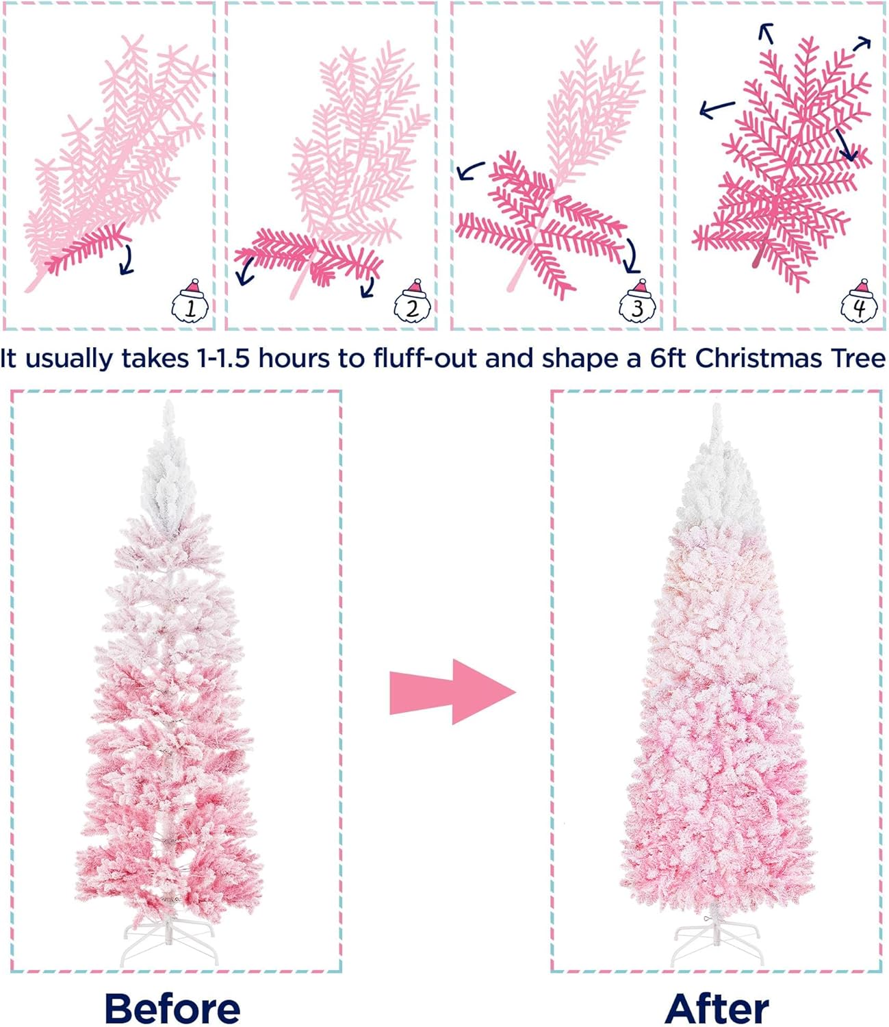 Yaheetech Árbol de Navidad preiluminado de 6 pies con bisagras, esquina delgada, árbol de Navidad, decoración navideña con 250 luces blancas cálidas