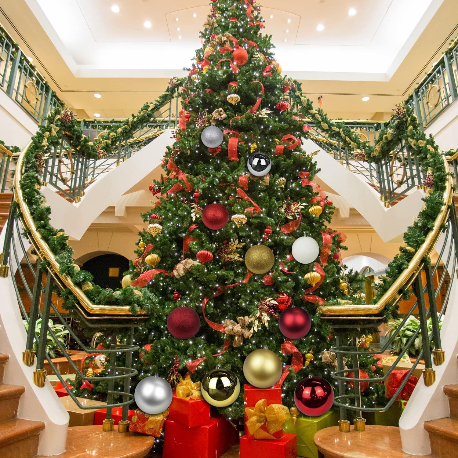 Esferas de adornos de Navidad de 7.1 pulgadas, decoraciones de Navidad grandes, árbol de Navidad, inastillables, grandes de color plateado, con lazo