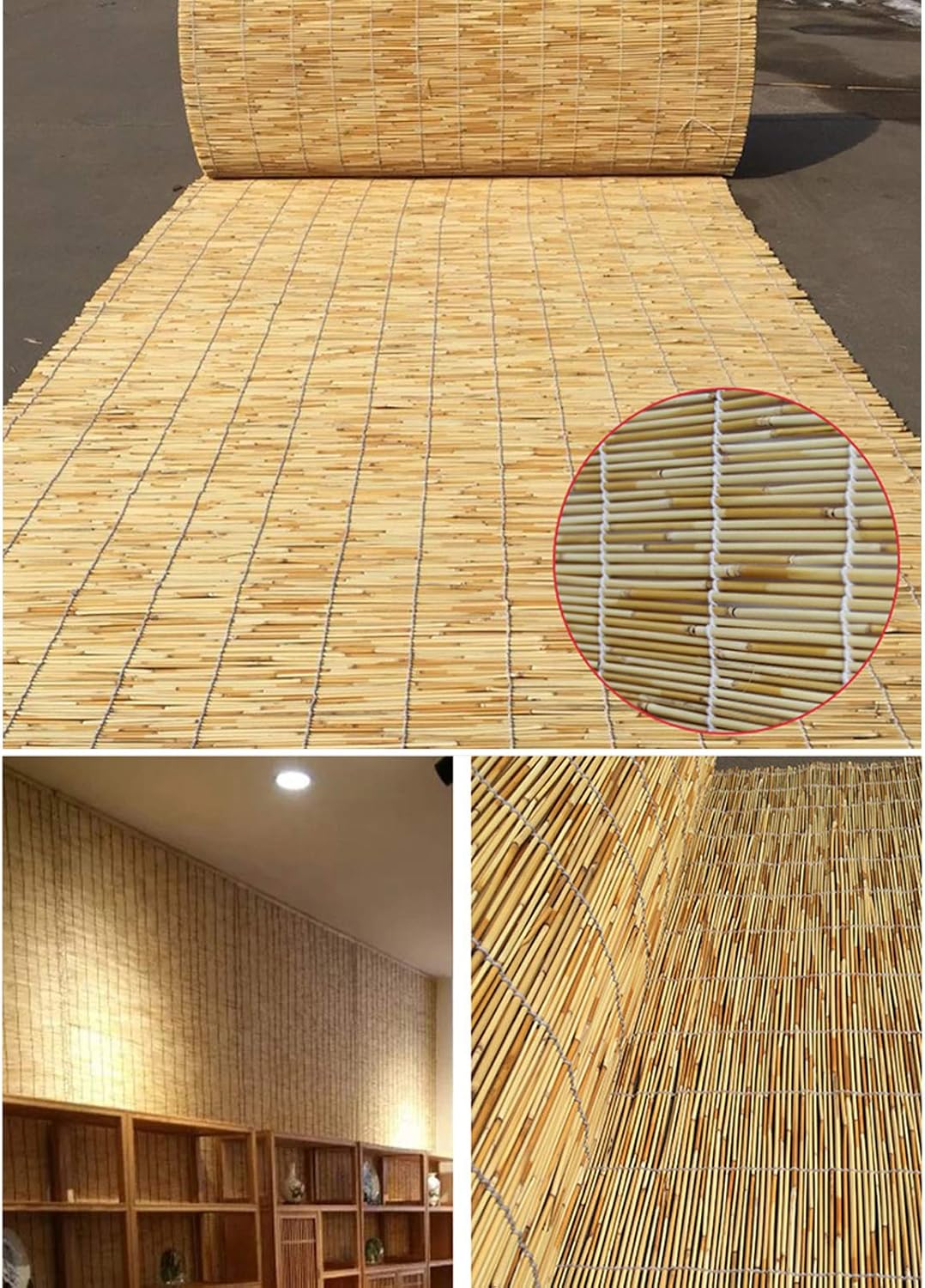 Cortina de puerta de bambú natural, sombreado 70%transpirableanti-UV, cortina de pajita para decoración de tabiques, para restaurantes, casas de té,