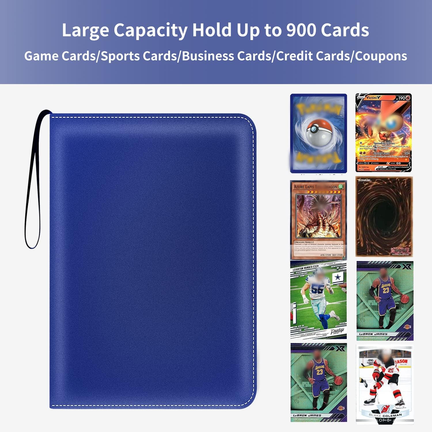 HESTECH Card Binder 9-Pocket for Trading Card Games TCG, 900 Pockets Card Holder with 50 Removable Sleeves with Zipper for Baseball Football Sports