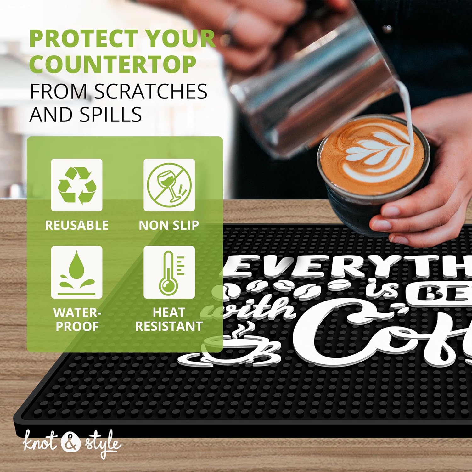 Tapete para barra de café (18 x 12 pulgadas), silicona absorbente y antideslizante, perfecto para cafeteras, máquinas de café expreso y encimeras,