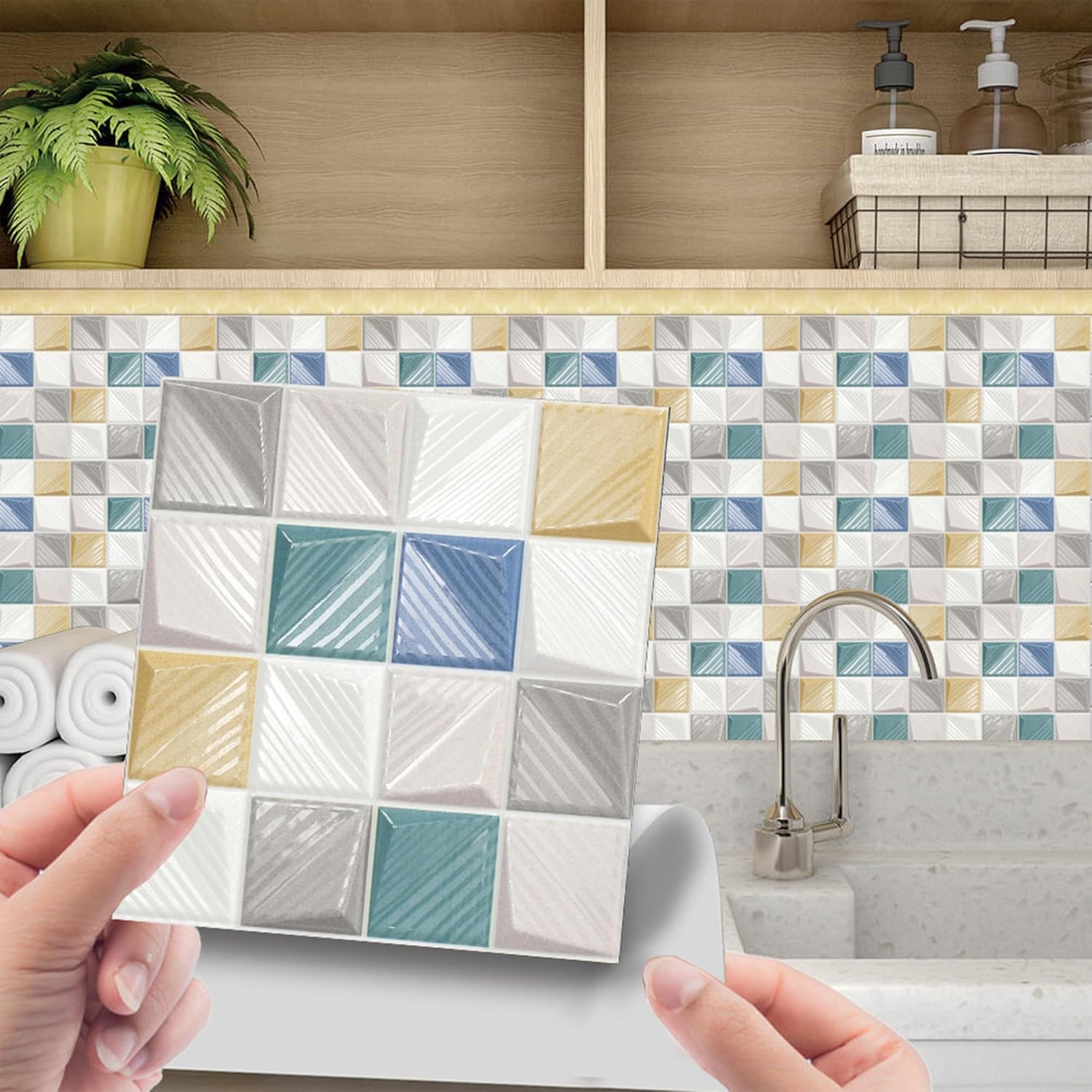 20 calcomanías para azulejos en muro para despegar y pegar, 4 x 4 pulgadas (3.9 x 3.9 in), decoración marroquí, autoadhesivas, impermeables, para