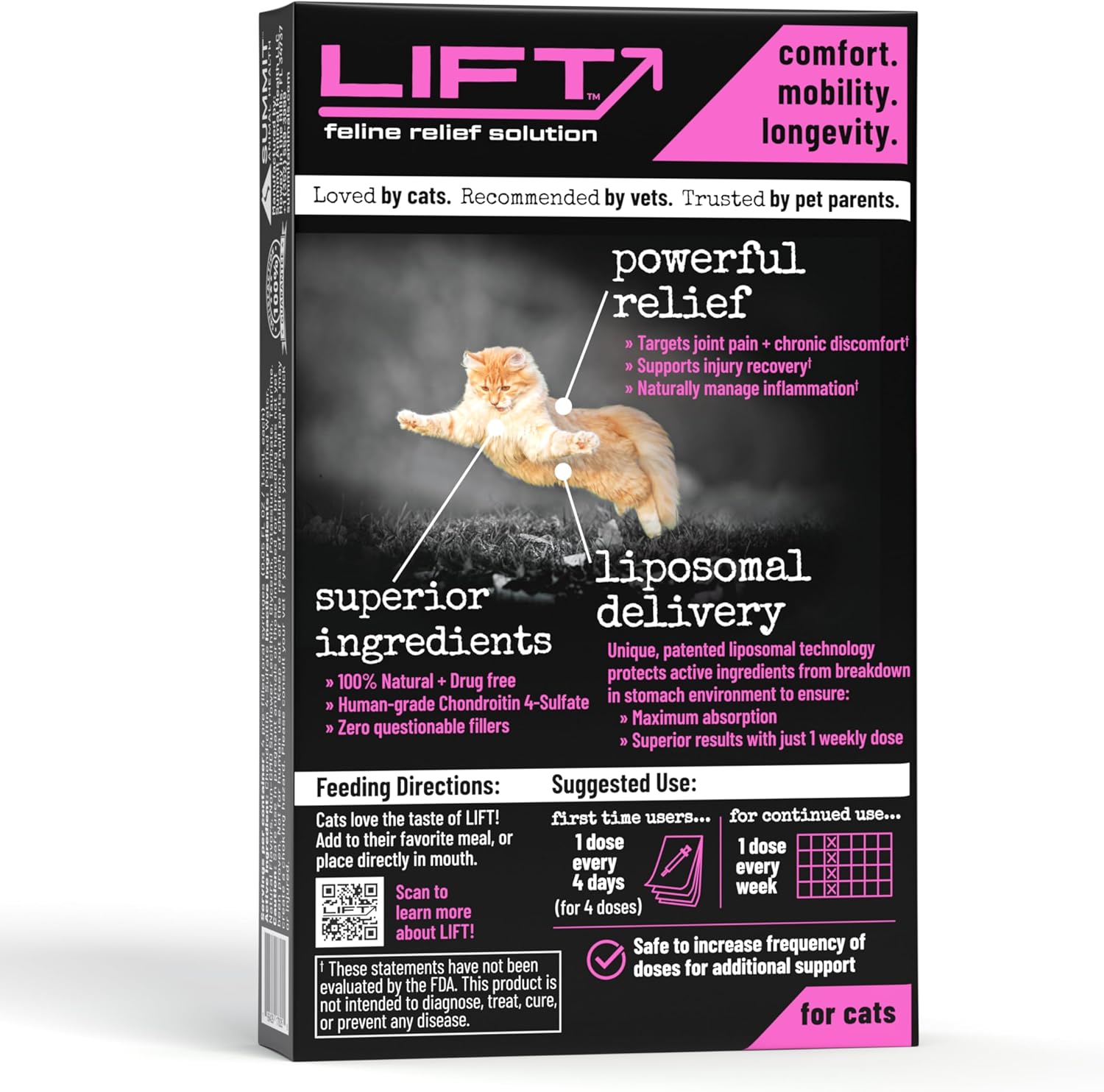 Lift Feline – Suplemento para aliviar el dolor de la inflamación de cadera y articulaciones, vitamina para gatos, cronroitina natural con entrega