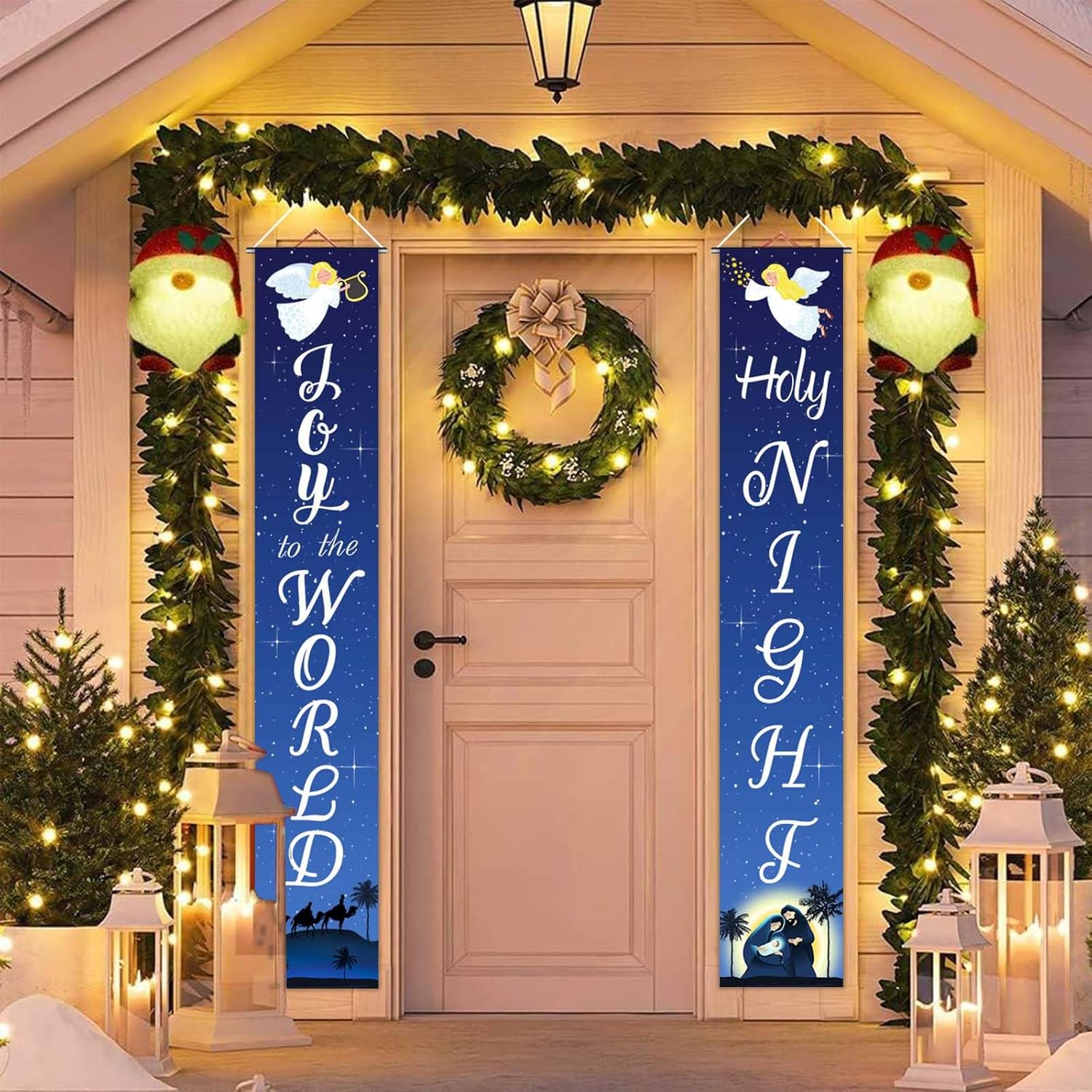 Avezano Decoraciones de Navidad azules para colgar pancartas religiosas de Feliz Navidad y letreros de porche para Navidad, para interiores y
