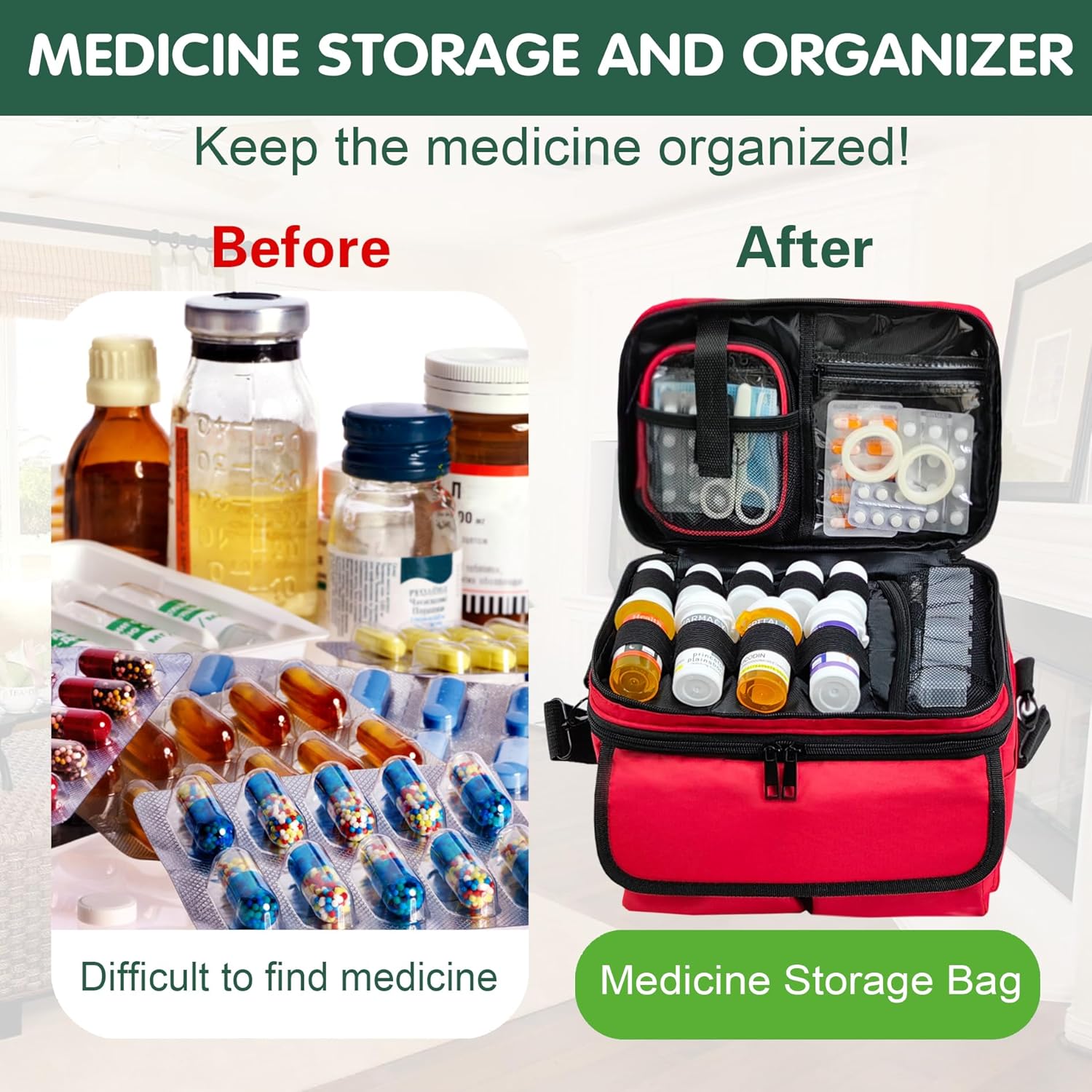 RONCHIL Bolsa de almacenamiento de medicamentos, organizador de botellas de píldoras con bolsa pequeña portátil para viaje, organizador de botellas