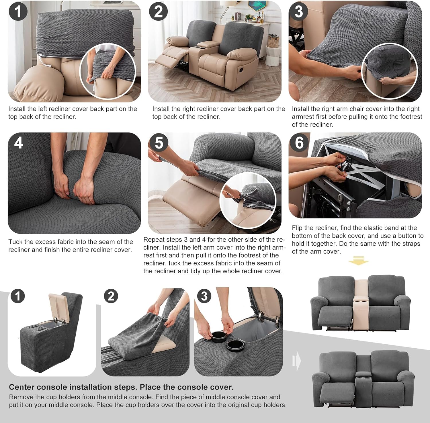 Genina Funda de sofá reclinable para sofá reclinable, funda elástica para sofá reclinable de 2 asientos, protector de muebles de jacquard grueso