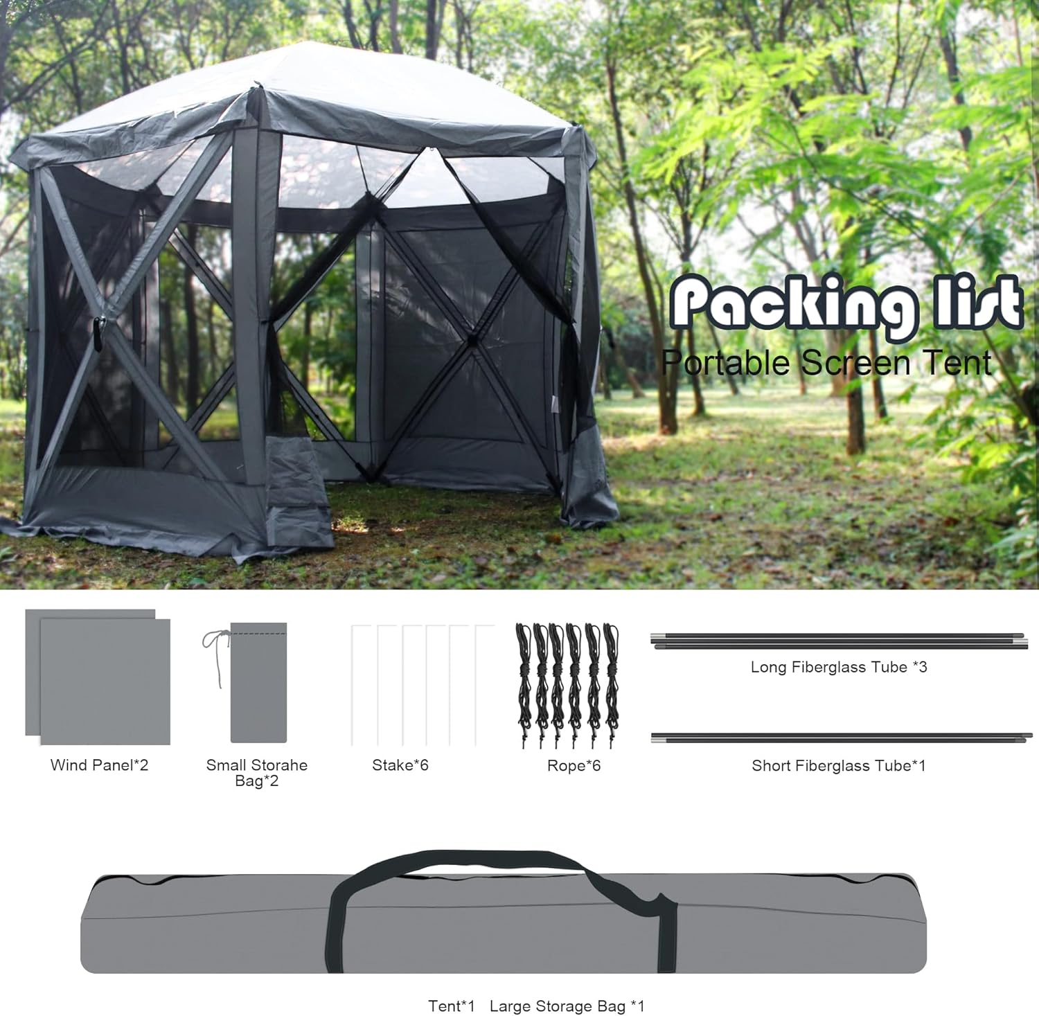 Tienda de campaña desplegable de 10 pies con 2 paneles de viento, tienda de campaña mosquitera para camping, patio, patio trasero, refugio portátil