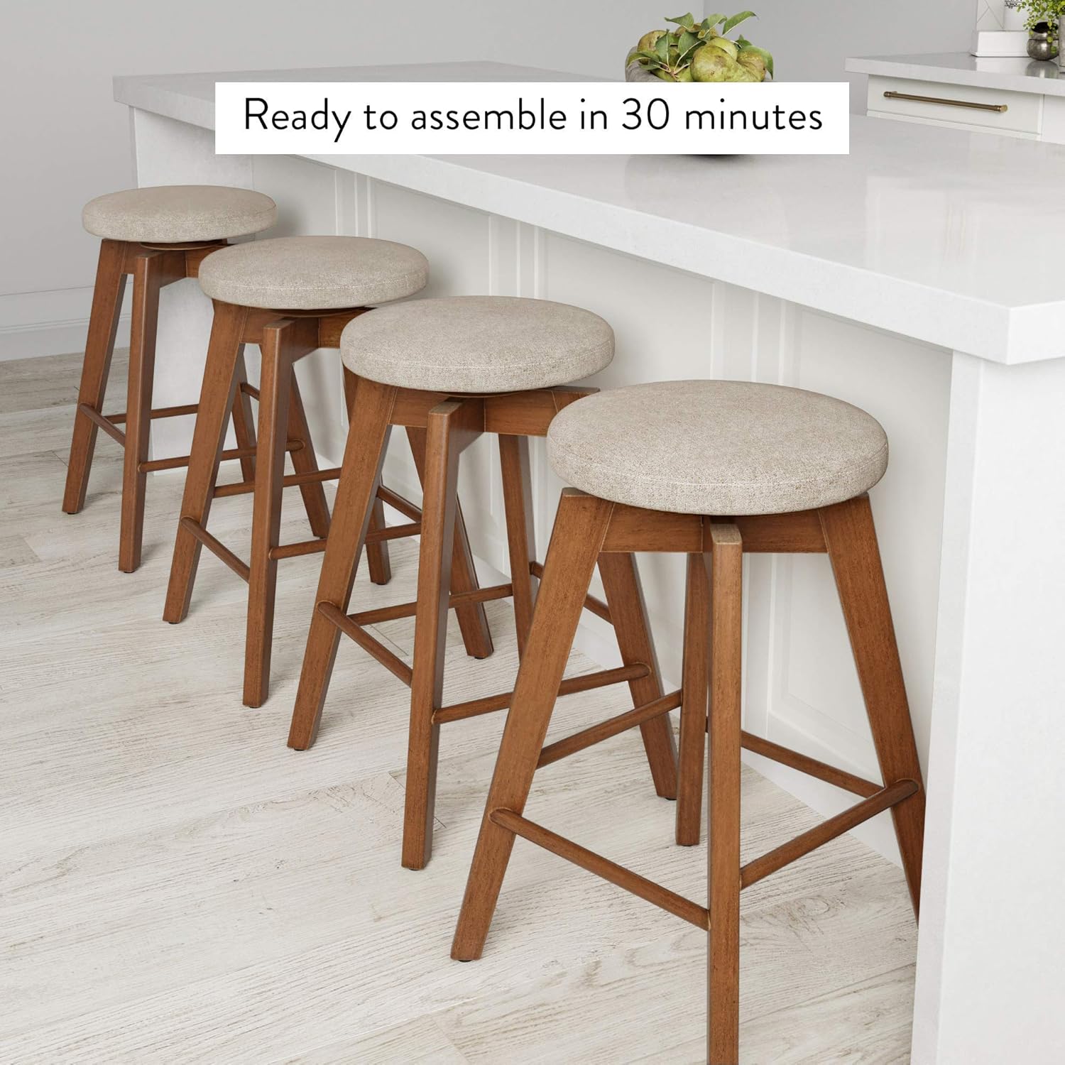 Nathan James Amalia Taburete de bar de altura de encimera de cocina sin espalda, madera maciza con asiento giratorio de 360 grados, café