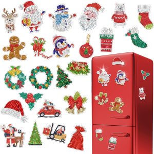 LIANHE – 24 imanes de pintura de diamantes de Navidad, kits de pintura de diamantes para nevera para adultos, niños pequeños, imanes de refrigerador LIANHE – 24 imanes de pintura de diamantes de Navidad, kits de pintura de diamantes para nevera para adultos, niños pequeños, imanes de refrigerador