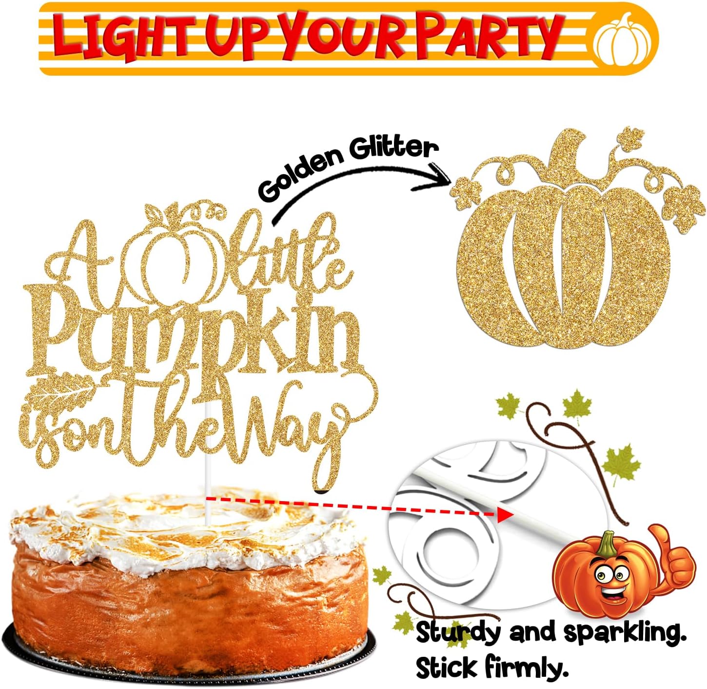 Decoración para tartas con purpurina dorada “A Little Pumpkin is on the Way”, dulce calabazacalabaza Oh BabyLittle Pumpkin, decoración de fiesta de