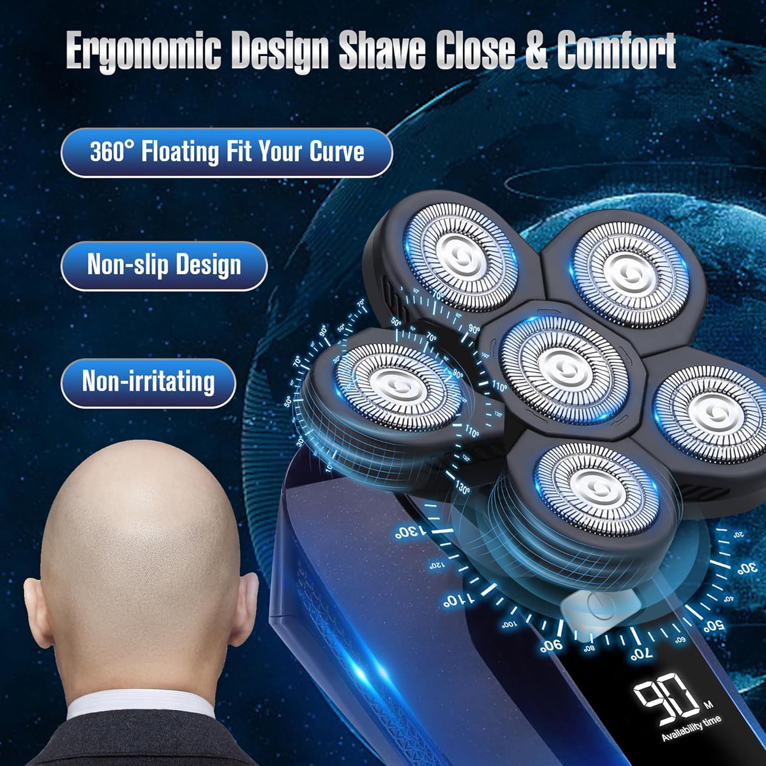 Afeitadora de cabeza para hombres calvos, afeitadora eléctrica 6 en 1 para cabeza calva inalámbrica, impermeable, húmeda, seca, 6 cabezales,