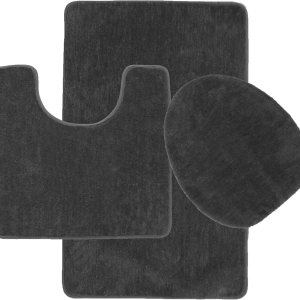 Luxury Home Fashion Juego de 3 alfombras de baño de color sólido, tapete de contorno y cubierta de tapa, antideslizante con respaldo de goma (carbón) Luxury Home Fashion Juego de 3 alfombras de baño de color sólido, tapete de contorno y cubierta de tapa, antideslizante con respaldo de goma (carbón)