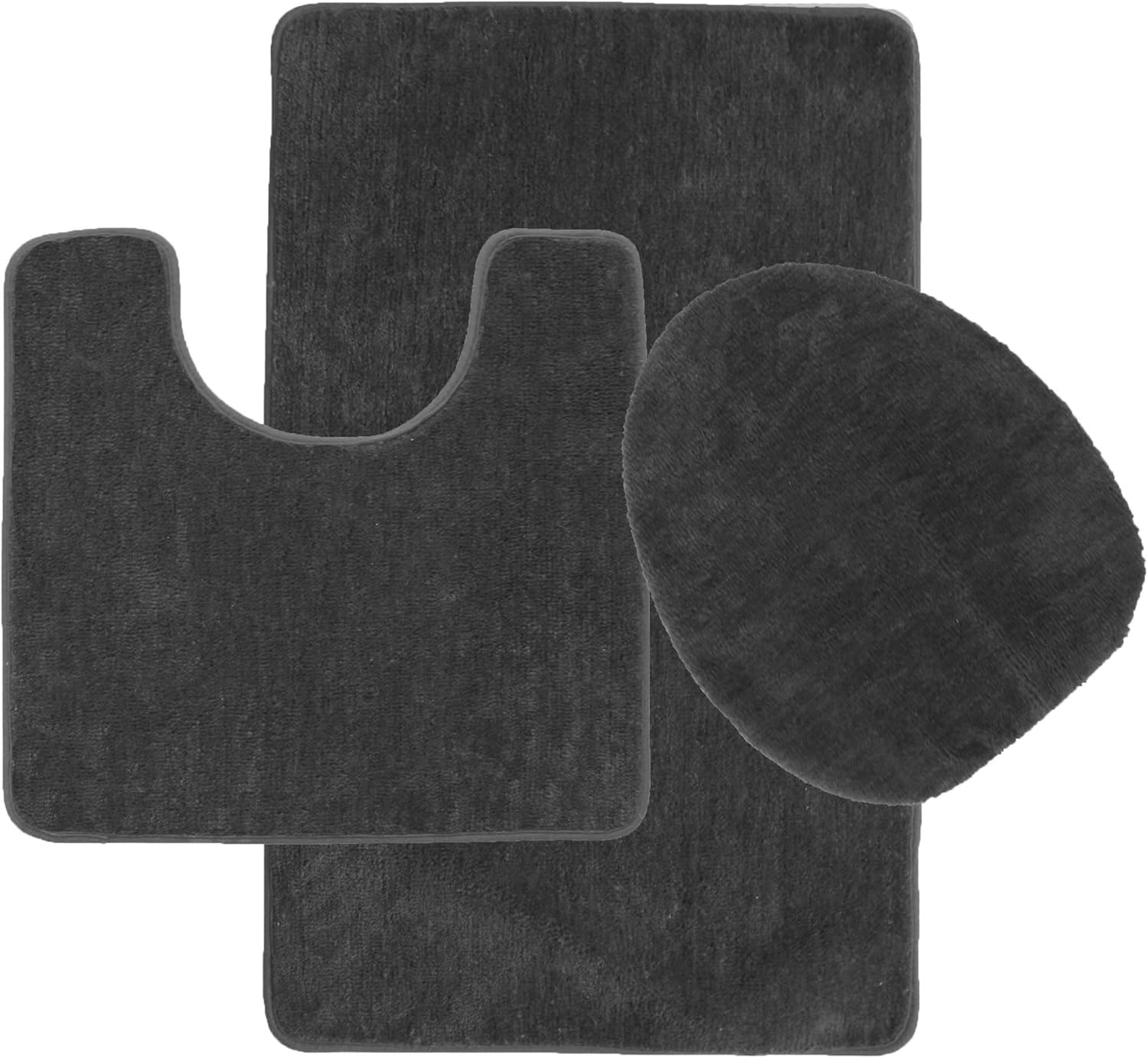 Luxury Home Fashion Juego de 3 alfombras de baño de color sólido, tapete de contorno y cubierta de tapa, antideslizante con respaldo de goma (carbón)