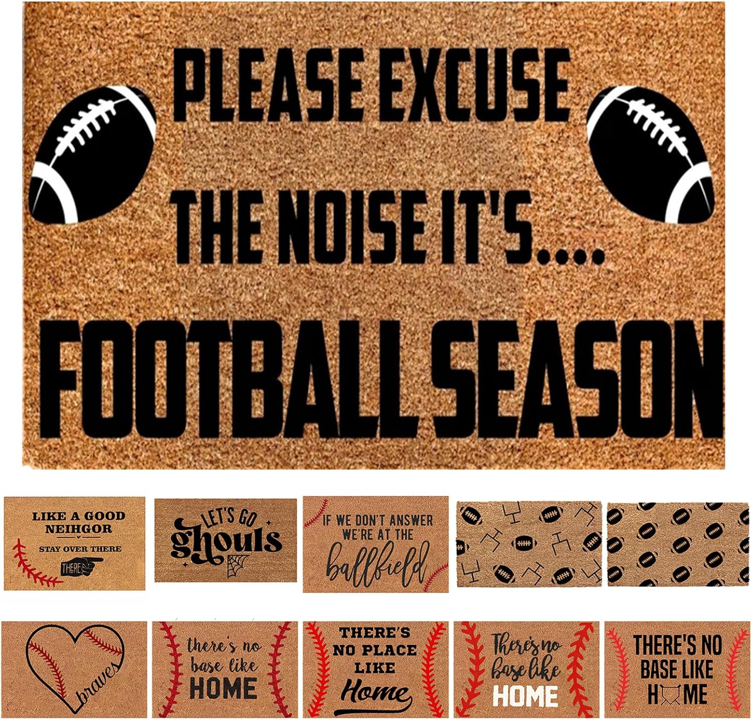 Tapete de fútbol para interiores y exteriores, tapete de fútbol con texto en inglés Please Excuse The Noise It’s Football Season, tapete divertido