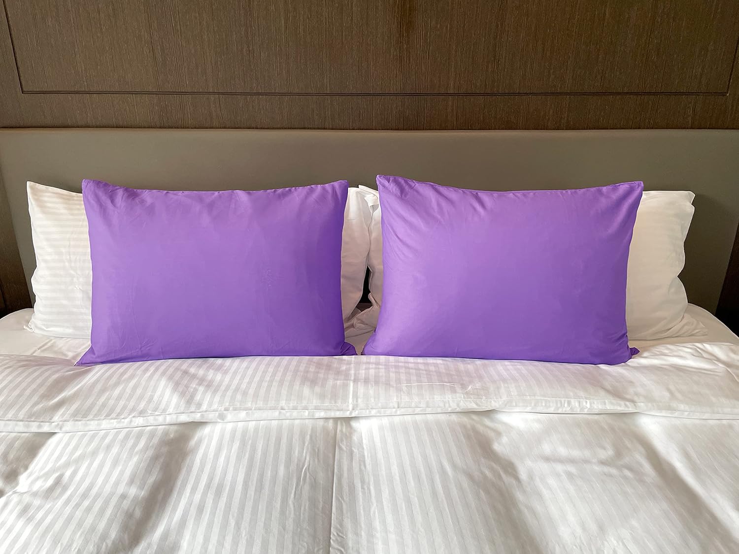 Fundas de almohada suaves 100% algodón egipcio con cierre de cremallera, acogedoras y ligeras, juego de 2, morado, estándar, 20 x 26 pulgadas