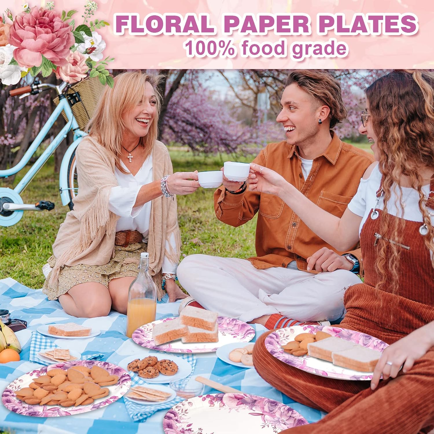 50 platos de papel para el Día de la Madre, suministros de fiesta de té floral de primavera, 12 x 10 pulgadas, platos desechables ovalados para