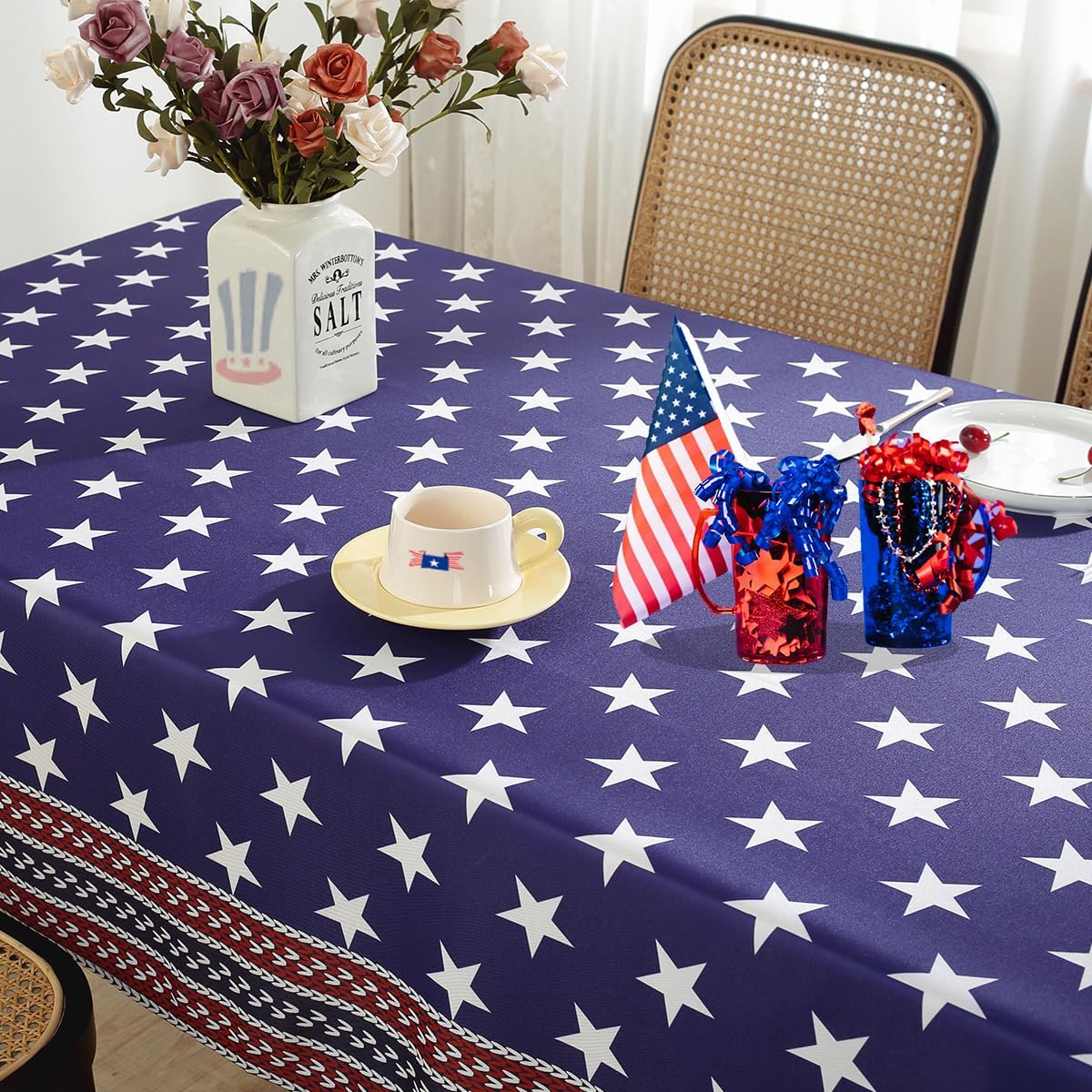 SASTYBALE Mantel rectangular para el 4 de julio, 60 x 120 pulgadas, bandera de Estados Unidos, Día de la Independencia, patriótico, tela de
