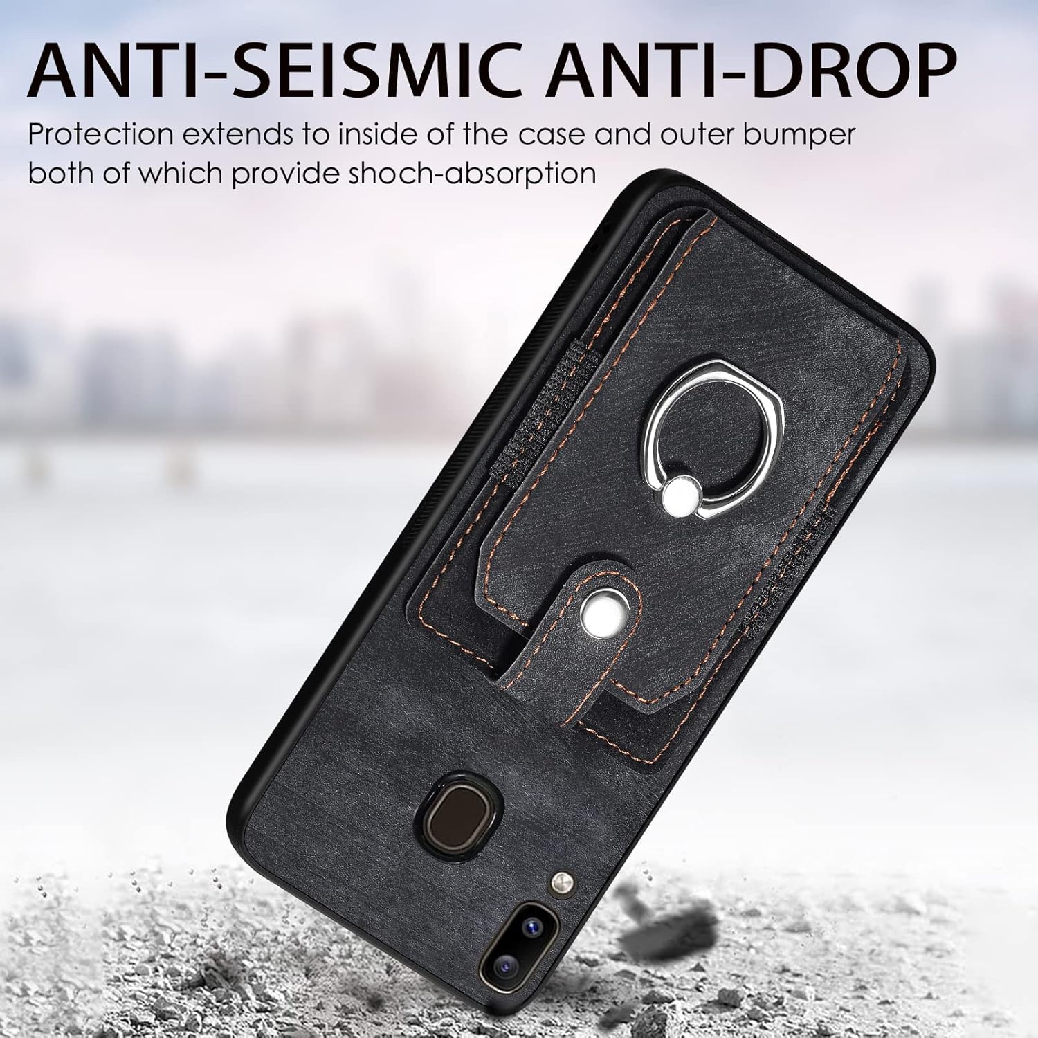 Asuwish Funda de teléfono para Samsung Galaxy A20 A30 con protector de pantalla de vidrio templado y soporte de anillo delgado, soporte para tarjeta