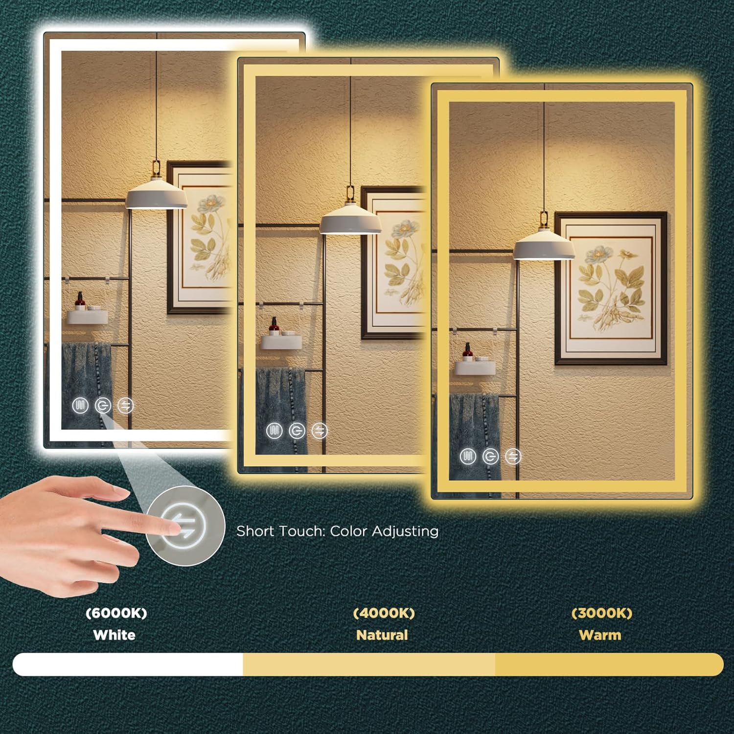 Espejo de baño LED para pared, espejo inteligente de 24 x 40 con luces, espejo LED frontal y retroiluminado para baño, certificación UL, CRI