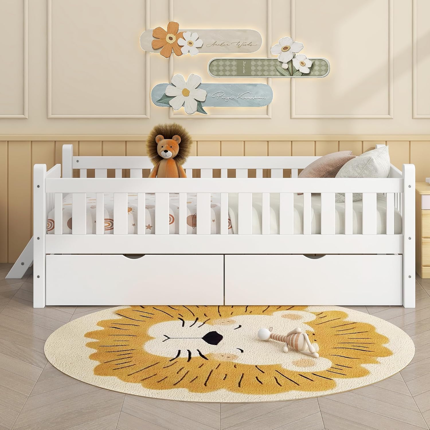Base de cama de plataforma individual con 2 cajones de almacenamiento, marcos de cama individual de madera para niñas y niños pequeños, soporte de 8