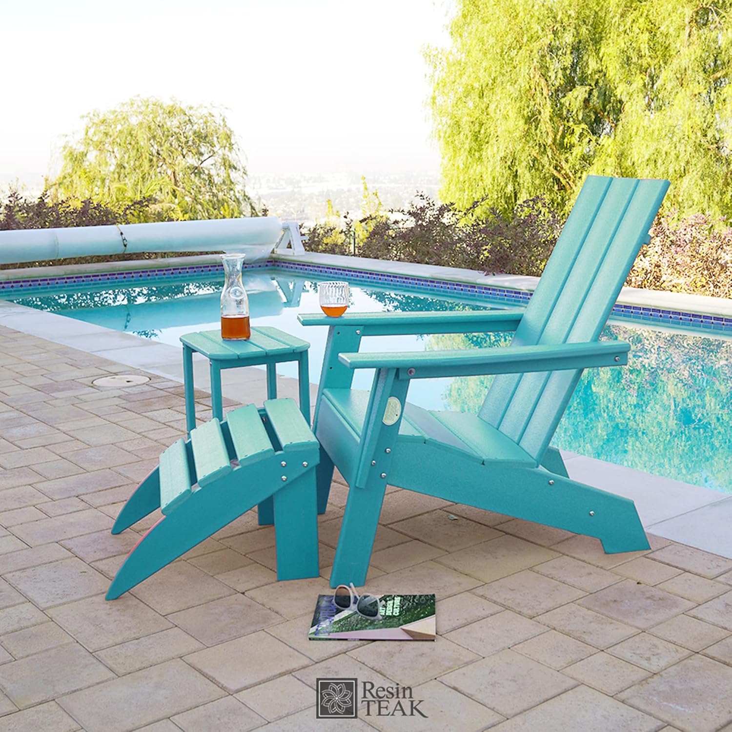 Silla Adirondack moderna, muebles de patio al aire libre de alta calidad para todo tipo de clima, asiento de 21 pulgadas de ancho, hasta 350 libras,