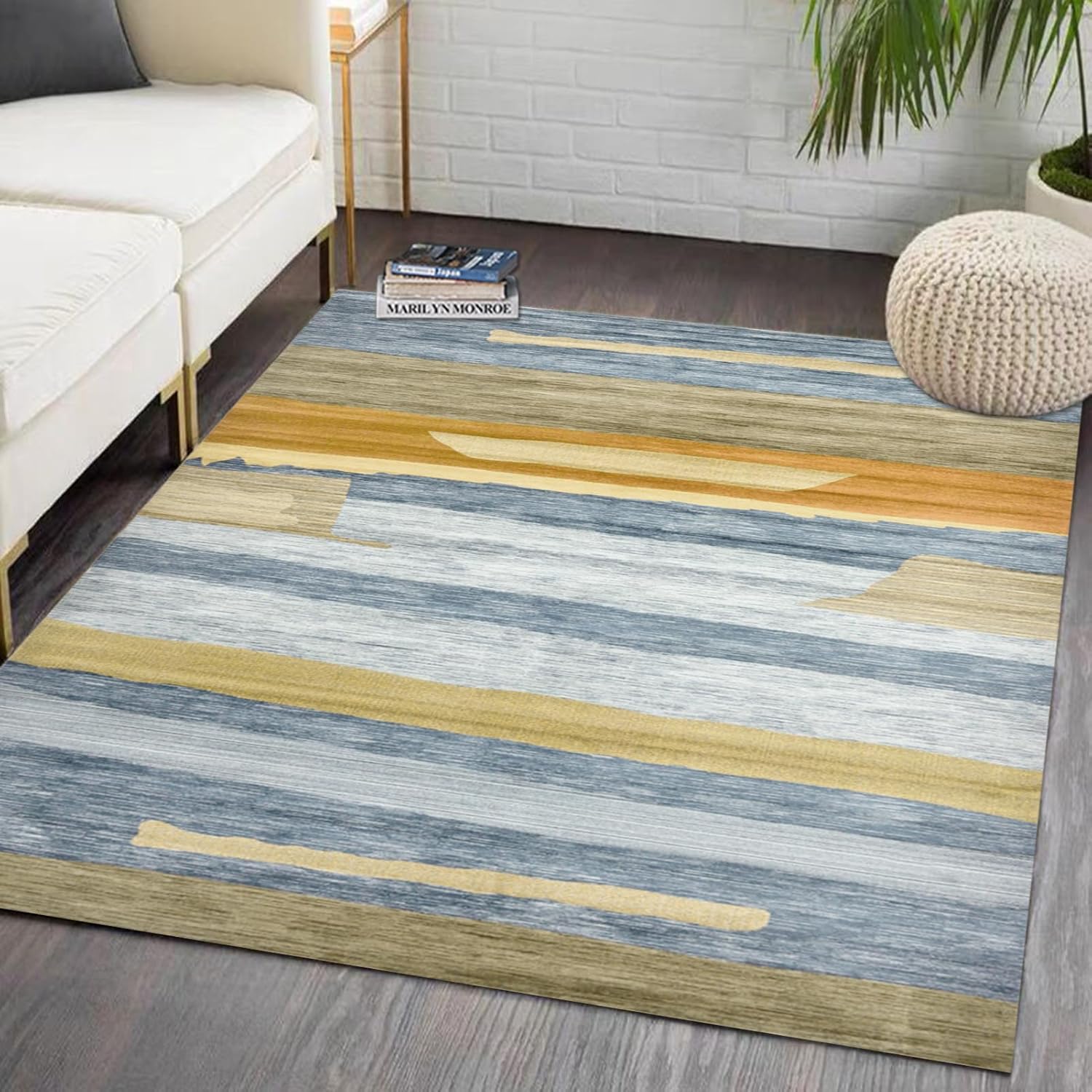Finoren – Alfombra abstracta a rayas, 5 x 7 pies, para sala de estar, dormitorio, pasillo, comedor, respaldo antideslizante, alfombra decorativa