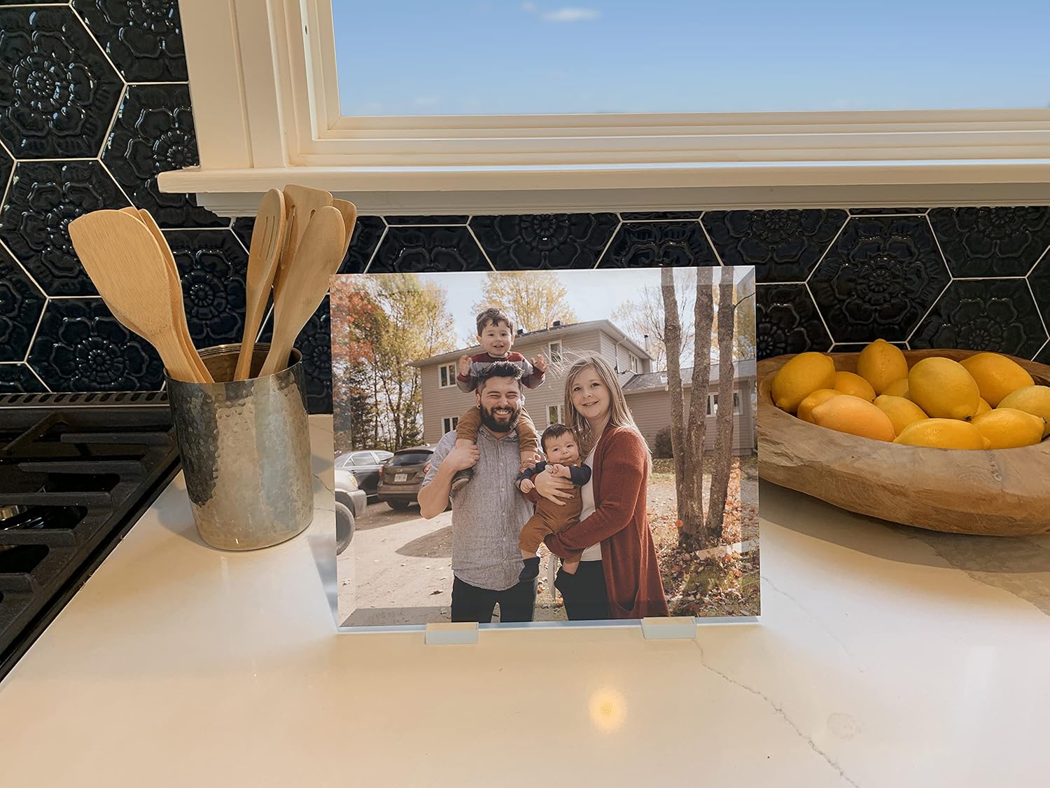 Ice Prints Foto personalizada en vidrio plano con soportes acrílicos (12 x 10 pulgadas) Imagen de aspecto horizontal  Foto e imagen de familia, boda