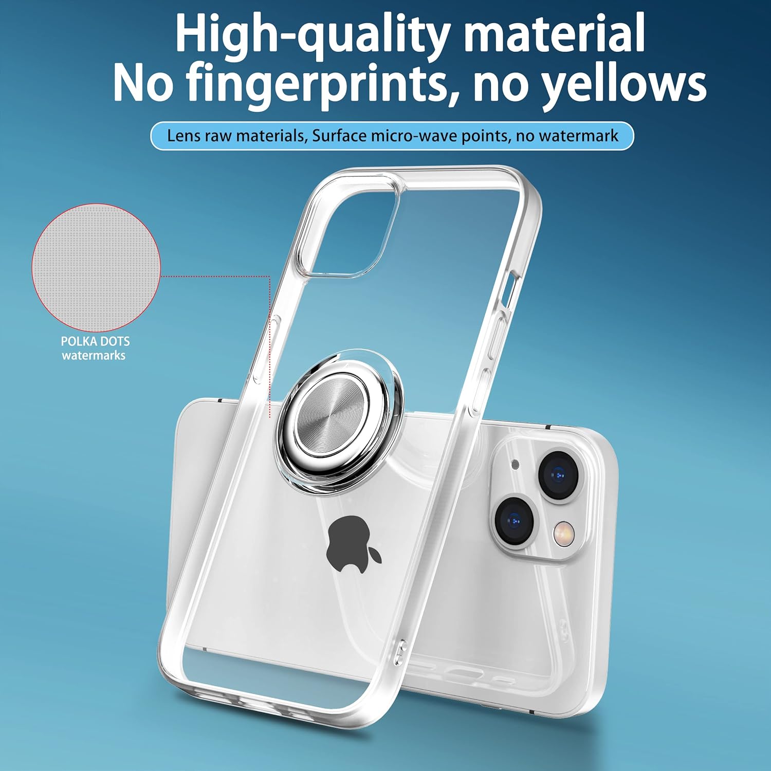 Funda transparente para iPhone 15 con soporte de anillo, funda transparente con correa de mano y soporte, soporte para automóvil, 6.1 pulgadas