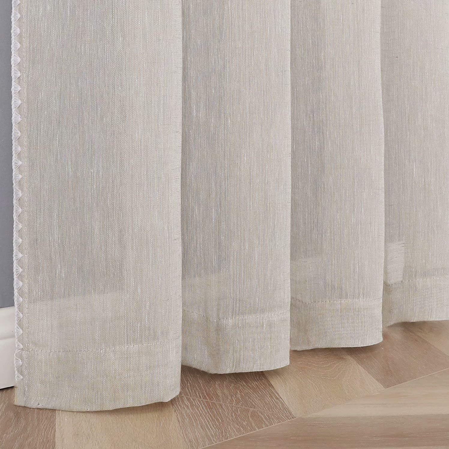 Selectex – Cortinas transparentes de lino natural con bordes semitransparentes