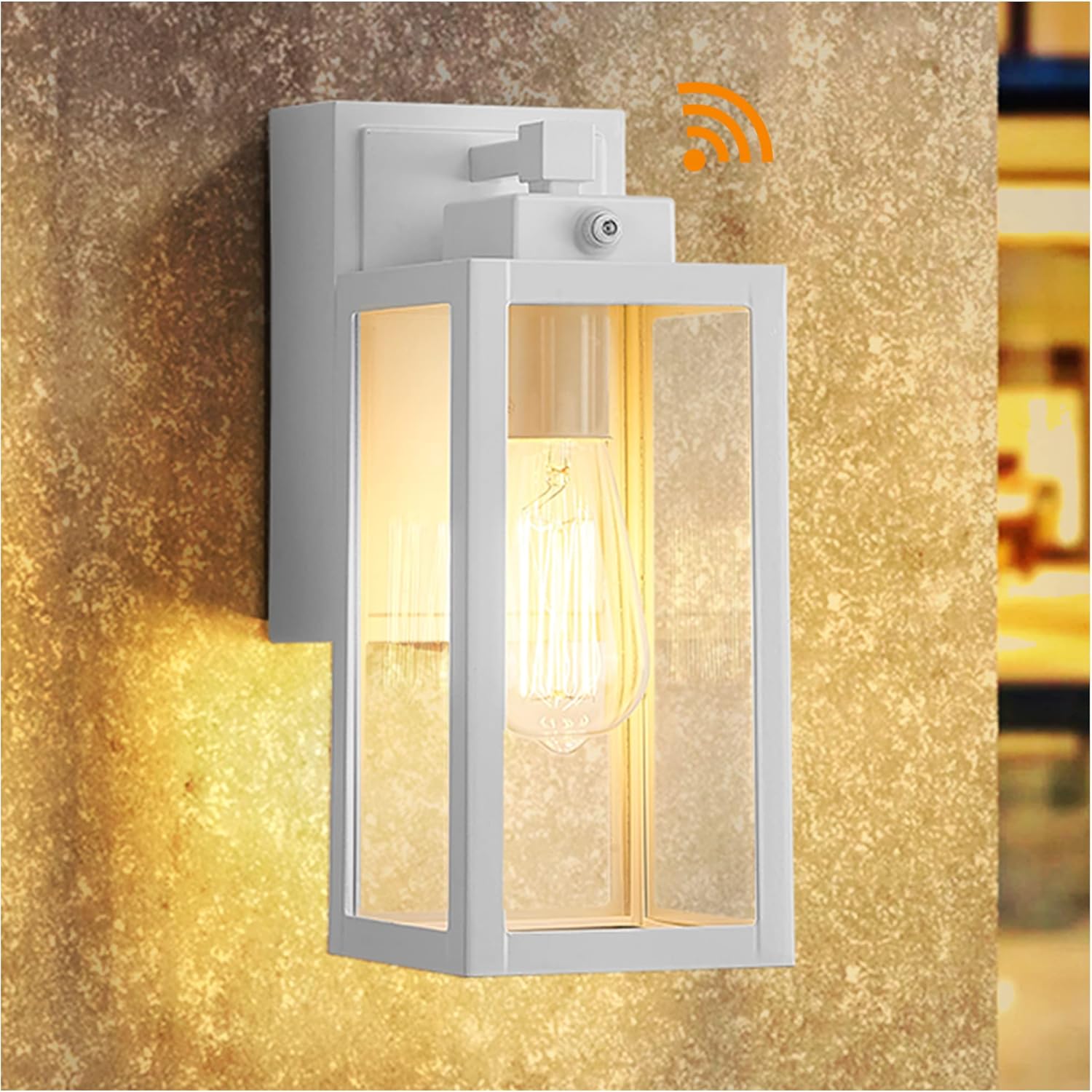 zeyu ZW27BS-P+G WH – Iluminación de pared exterior con sensor de atardecer a amanecer, aplique de pared exterior con salida GFCI integrada, aluminio