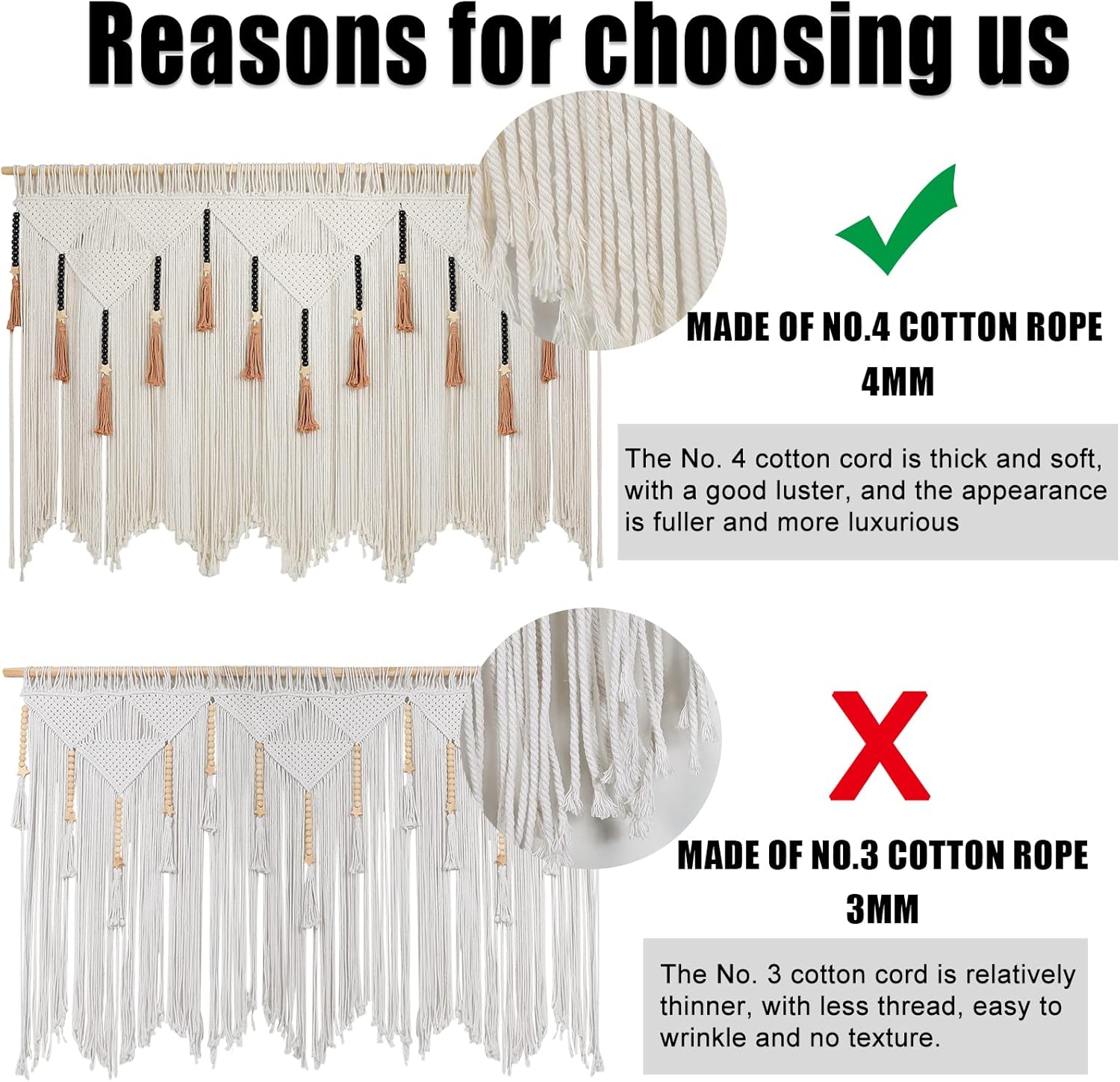 EISKBC Tapiz de macramé para colgar en la pared, cortinas grandes de macramé, decoración de pared de hilo tejido bohemio, decoración bohemia para el