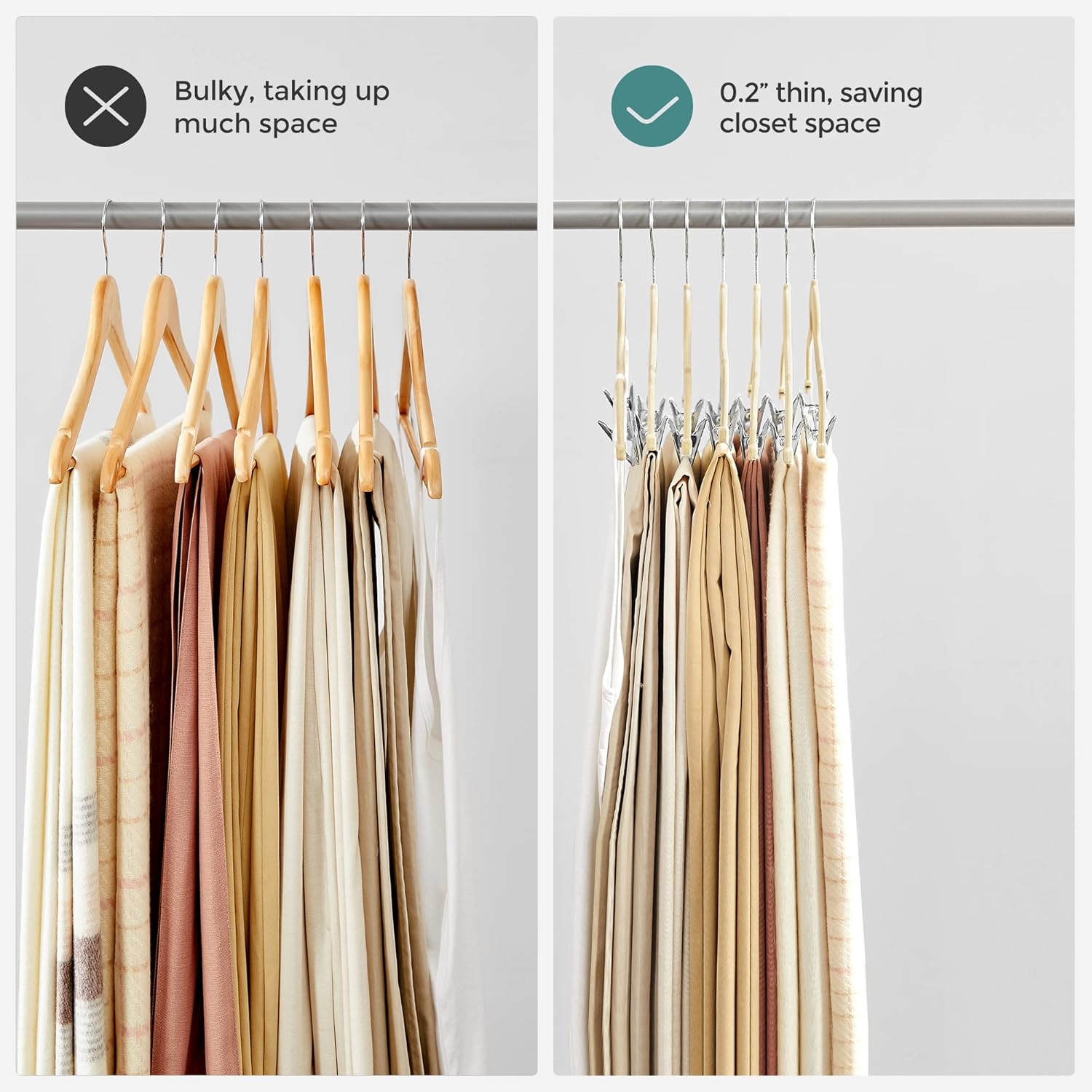 SONGMICS Paquete de 20 perchas para pantalones, perchas de terciopelo de 16.7 pulgadas de largo con clips ajustables, resistentes, antideslizantes,