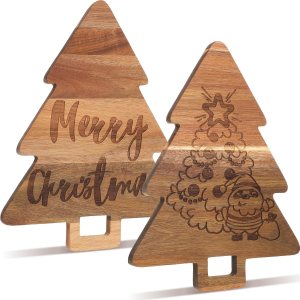 2 tablas de charcutería de Navidad para árbol de Navidad, cocina, tabla de cortar de madera con mango de madera de acacia de Papá Noel, bonita tabla 2 tablas de charcutería de Navidad para árbol de Navidad, cocina, tabla de cortar de madera con mango de madera de acacia de Papá Noel, bonita tabla