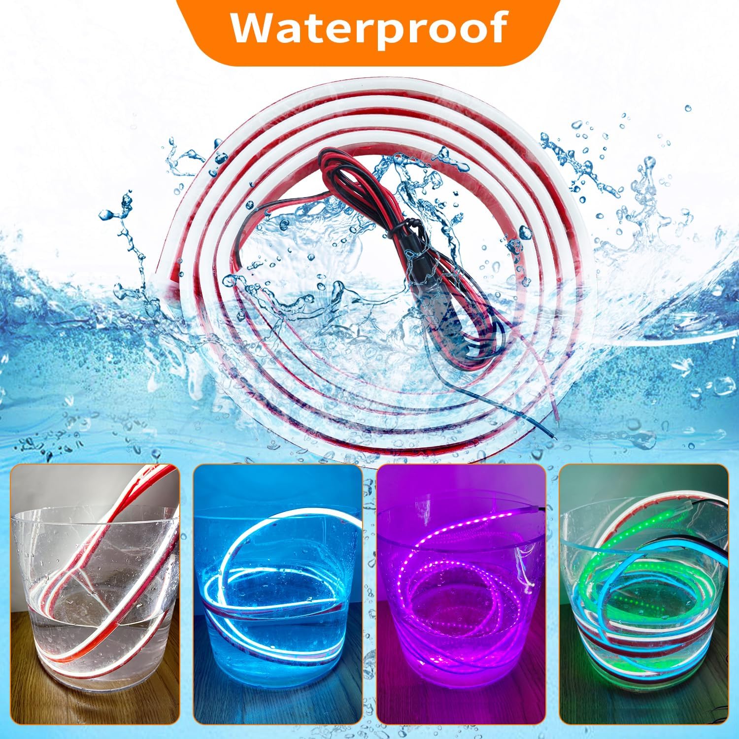 Ailinge Tira de luz LED para capó de automóvil, escaneo dinámico flexible, para correr durante el día, kit de luces impermeables de silicona de 12 V