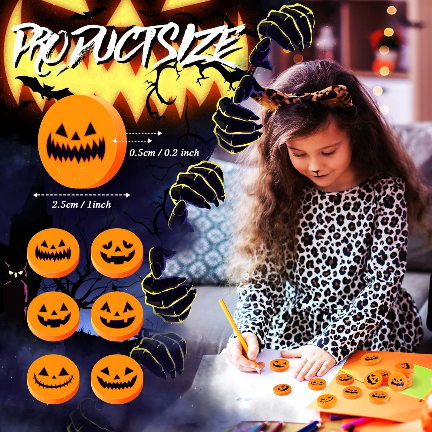 Borrador de calabaza de Halloween, mini borradores de calabaza, borradores pequeños, borradores para niños, suministros de Halloween, recuerdos de