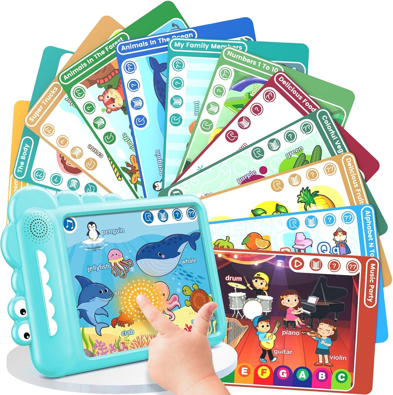 Play & Learn Pad – Tarjetas didácticas parlantes juguetes de aprendizaje con 22 lecciones divertidas para niños y niñas, tableta educativa para