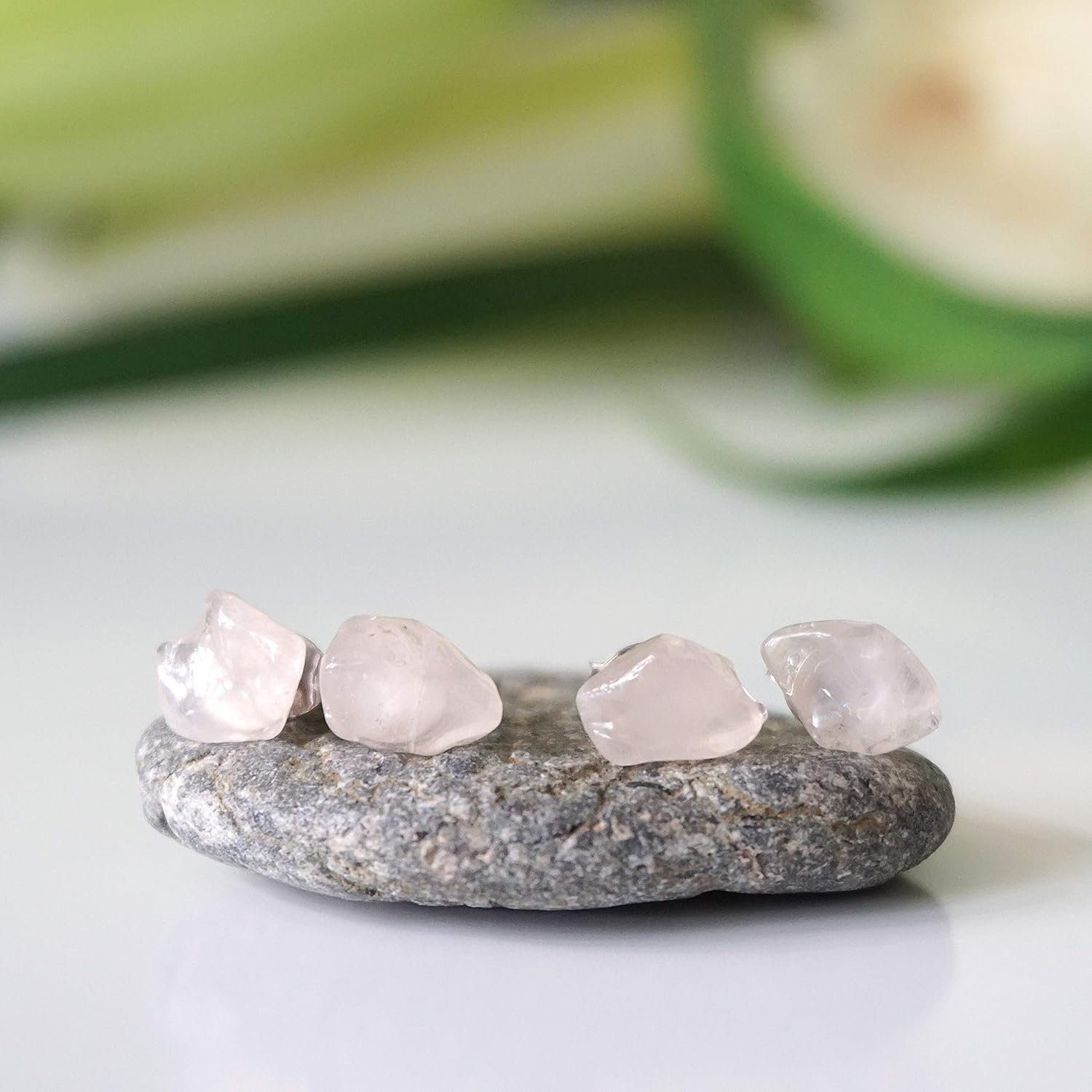 Designs by Nature Gems Handmade Rose Quartz Stud Earrings Sterling Silver, January Birthstone