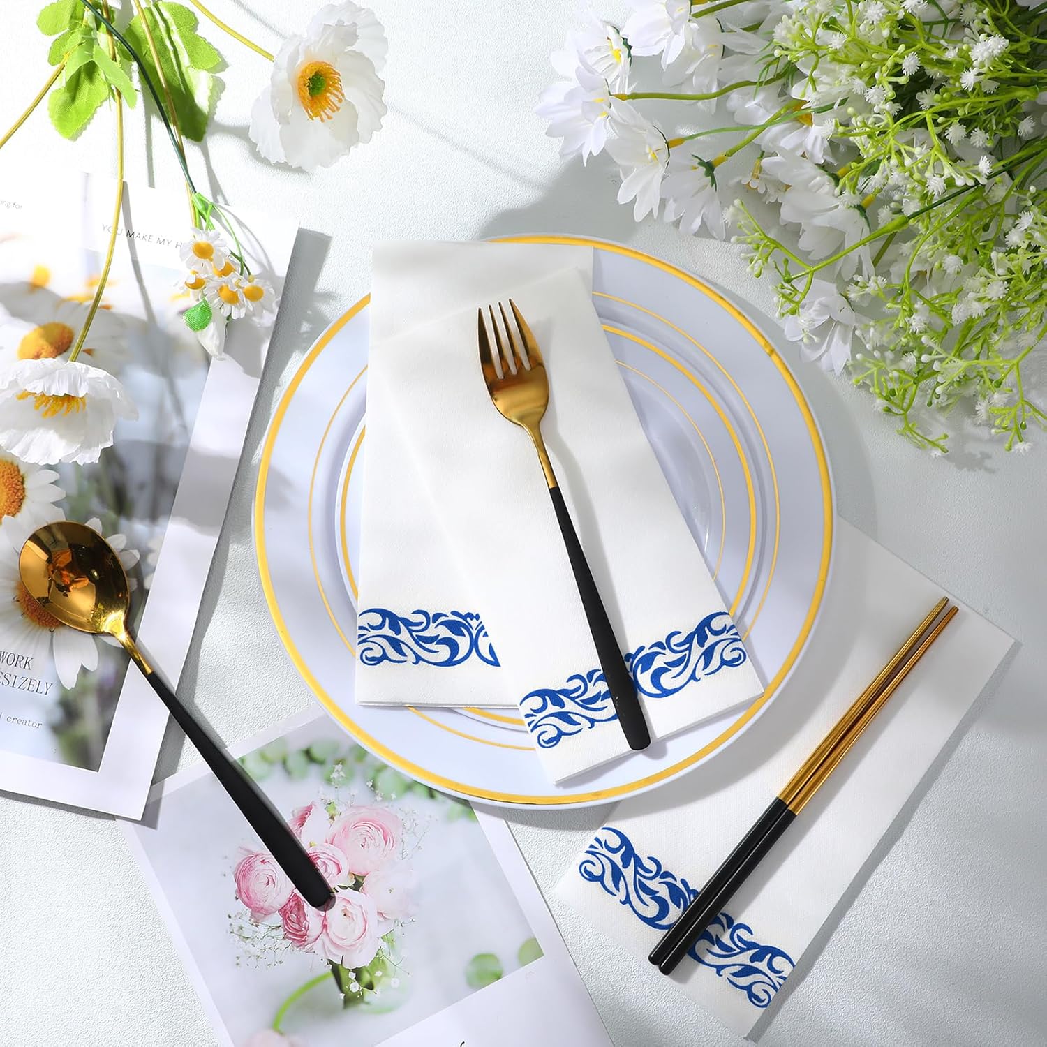 Paquete de 200 servilletas desechables de lino, elegantes servilletas de papel decorativas, suaves y absorbentes, toallas de invitados para baño,