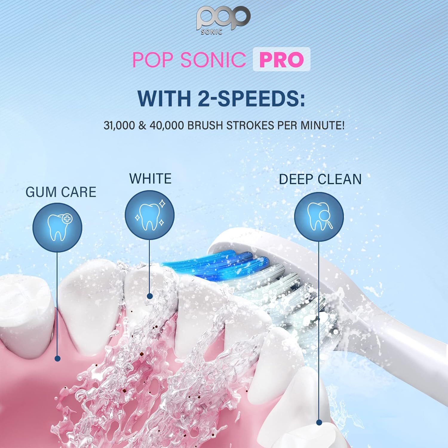 Pop Sonic The Ultimate Pro Cepillo de dientes (oro rosa) Paquete de 2 cabezales de repuesto  Cepillo de dientes recargable con hasta 40,000 trazos