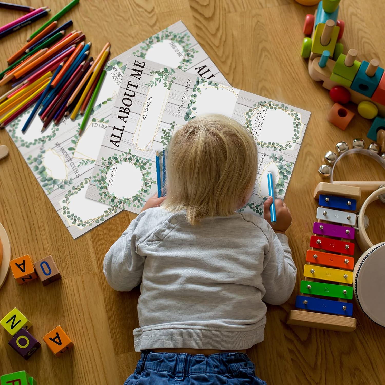Sherr 60 pósteres de All About Me para niños, hojas verdes, arcoíris, póster escolar de eucalipto, póster para estudiantes, aula, jardín de
