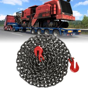 Cadenas de troncos G80 con ganchos de 38 y 20 pies, cadenas de transporte con ganchos de agarre de horquilla resistentes para carga de trabajo Cadenas de troncos G80 con ganchos de 38 y 20 pies, cadenas de transporte con ganchos de agarre de horquilla resistentes para carga de trabajo