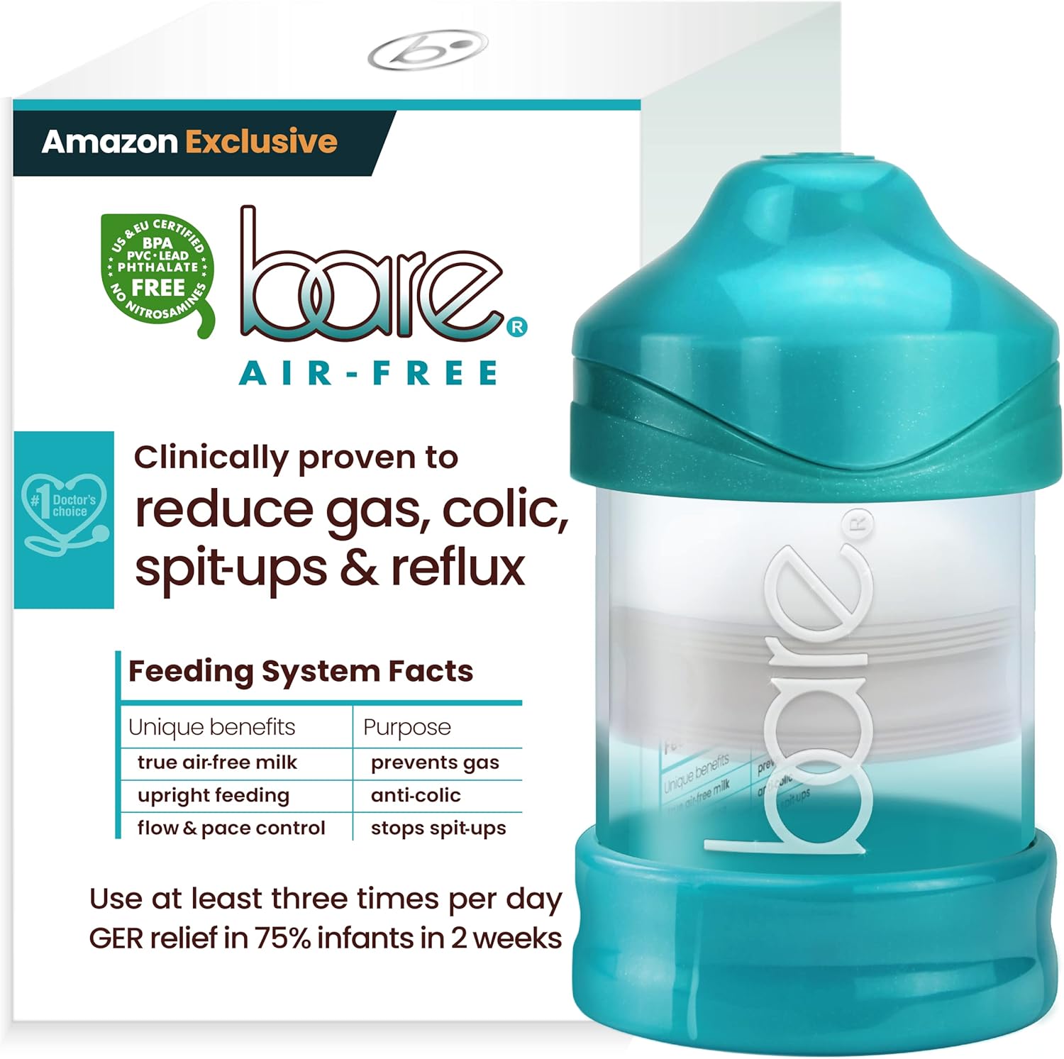 Bittylab – Sistema de alimentación sin aire para bebé para aliviar el reflujo. Bare con sistema de alimentación sin aire antigas, antireflujo,